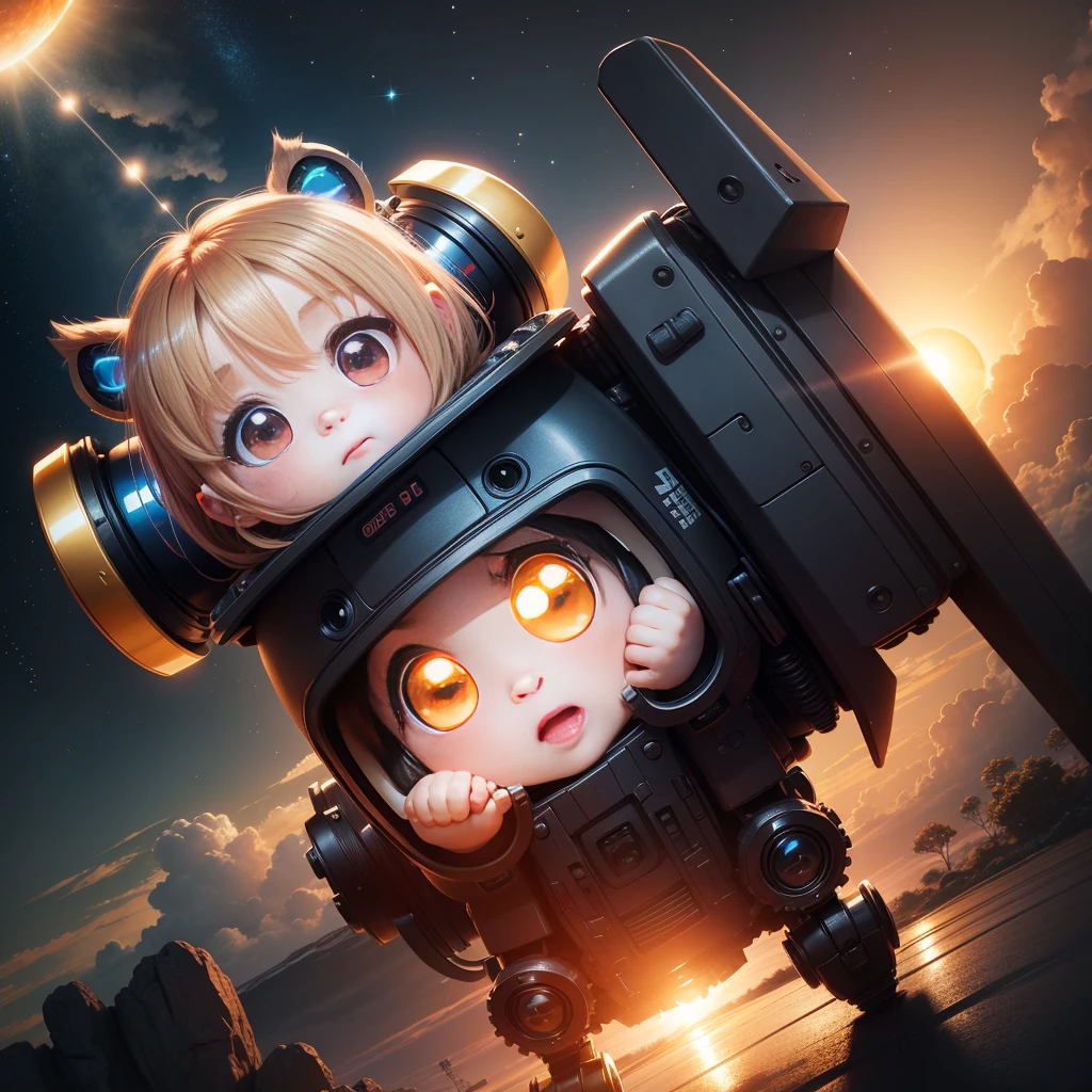 Cute Baby Chibi Anime,🤖,intergalactic,the setting sun