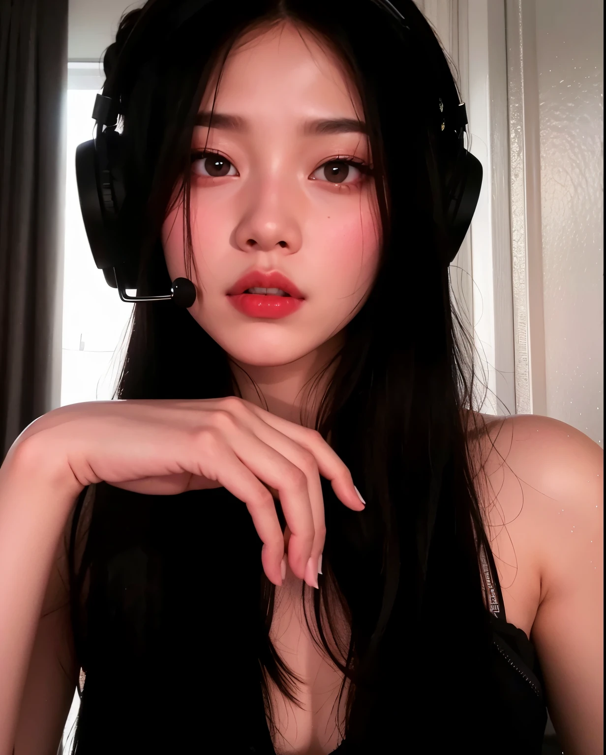 there is a woman with headphones on posing for a picture, blackpink jennie, 🤤 girl portrait, jossi of blackpink, kanliu666, cruel korean goth girl, belle delphine, jisoo from blackpink, jisoo of blackpink, portrait of jossi of blackpink, gongbi, ig model | artgerm, tifa lockhart, beautiful south korean woman, joy red velvet