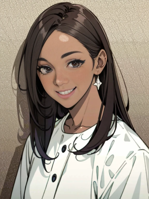 Masterpiece, best quality, high-res, extremely detailed, 1 girl, (dark brown skin tone:1.2), black eyes, smiling