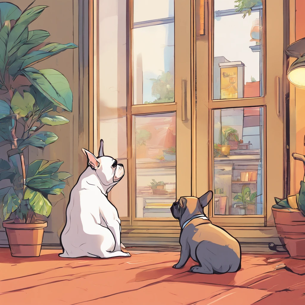 8k、high resolution、LO-FI、dog、French Bulldog、room、sitting