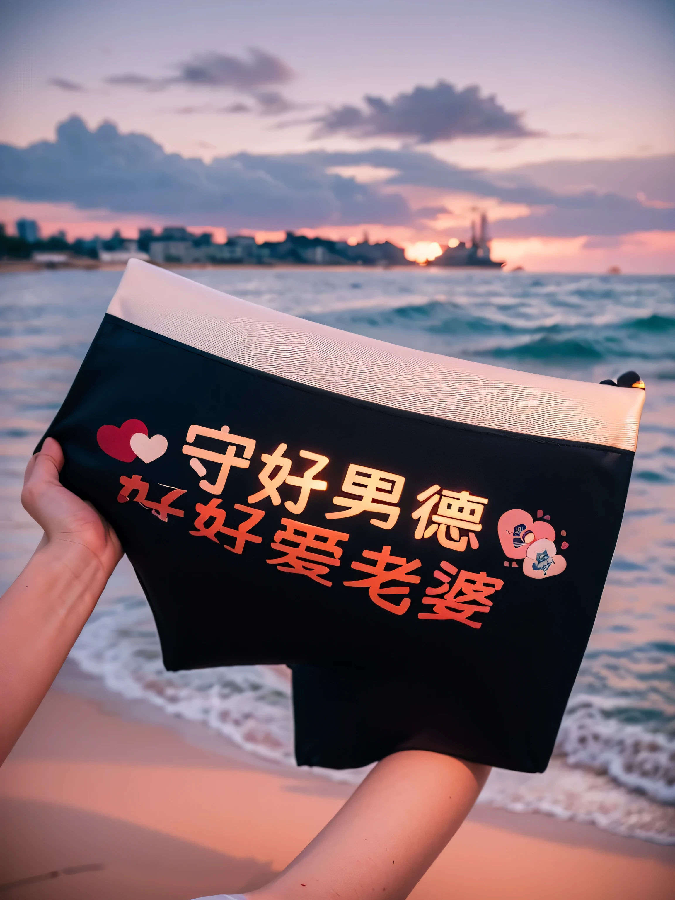 One hand holding boxers， ( Hotel floor-to-ceiling windows, City：0.7, seaside：1.2) ，Vision，background bokeh