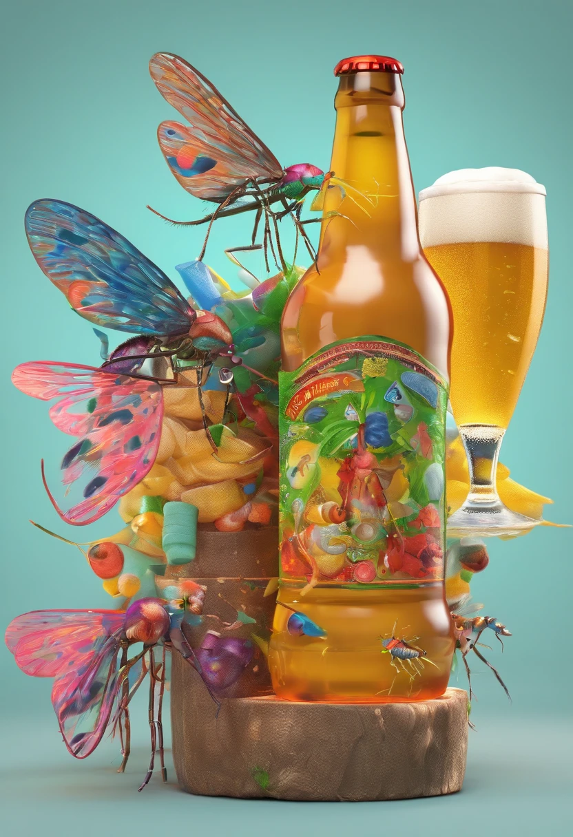 colorful shirt mosquitoes drinking beer realistic many colors
