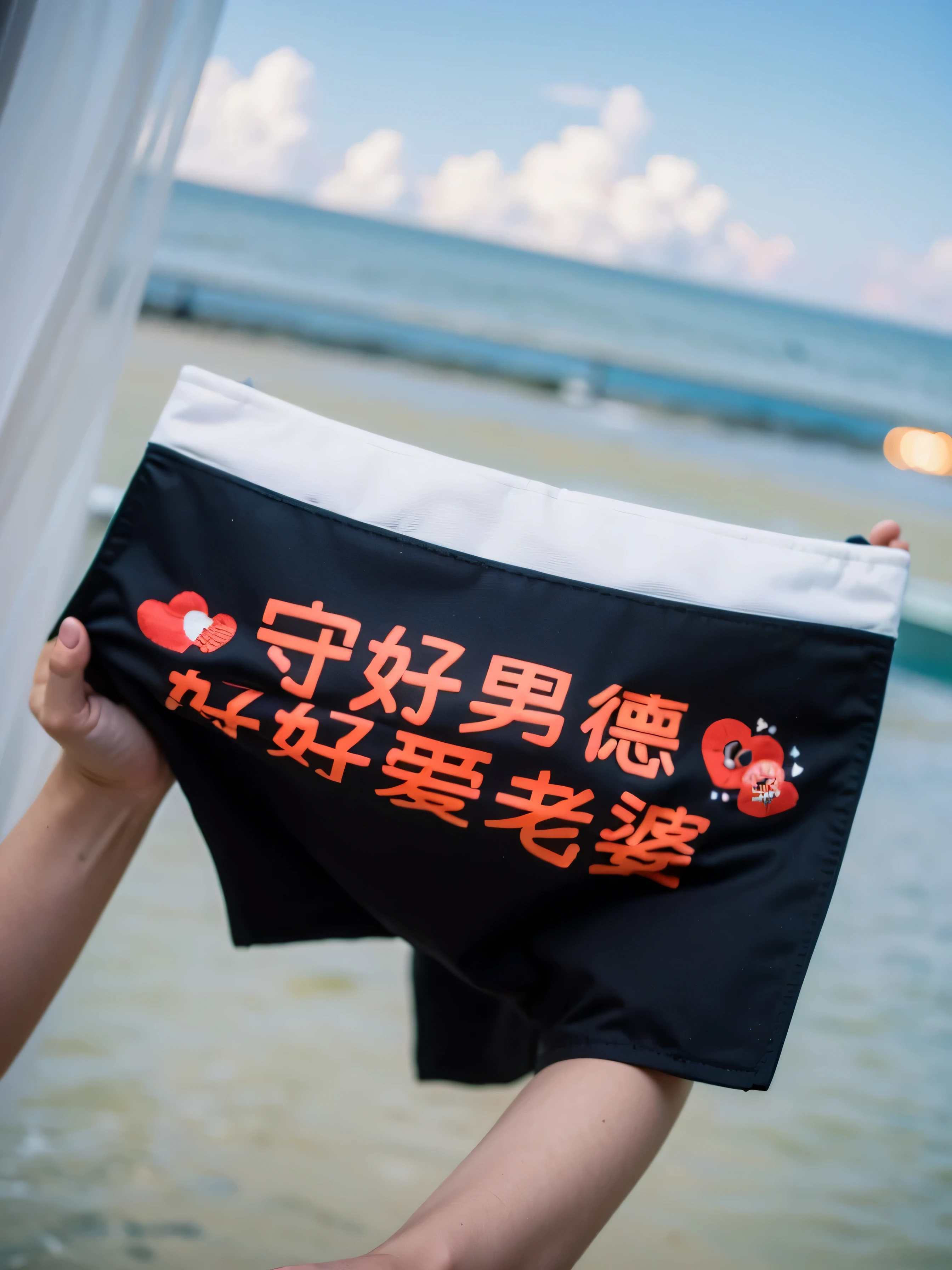 One hand holding boxers， ( Hotel floor-to-ceiling windows, City：0.7, seaside：1.2) ，Vision，background bokeh