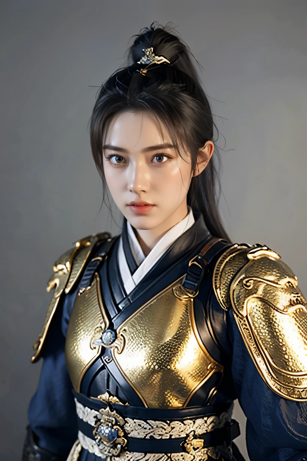 Game art，The best picture quality，Highest resolution，8K，(A bust photograph)，(Portrait)，(Head close-up)，(Rule of thirds)，Unreal Engine 5 rendering works， (The Girl of the Future)，(Female Warrior)， 
15岁少女，(The generals of ancient China)，An eye rich in detail，(Big breasts)，优雅高贵，冷漠，勇敢的，
(Wearing ancient Chinese style armor，Armor of the Tang Dynasty，Costumes are rich in detail，Metallic luster，Silver gray)，中国人物，奇幻风格，
拍照姿势，野外背景，Movie lights，Ray tracing，Game CG，((3D Unreal Engine))，oc渲染反射纹