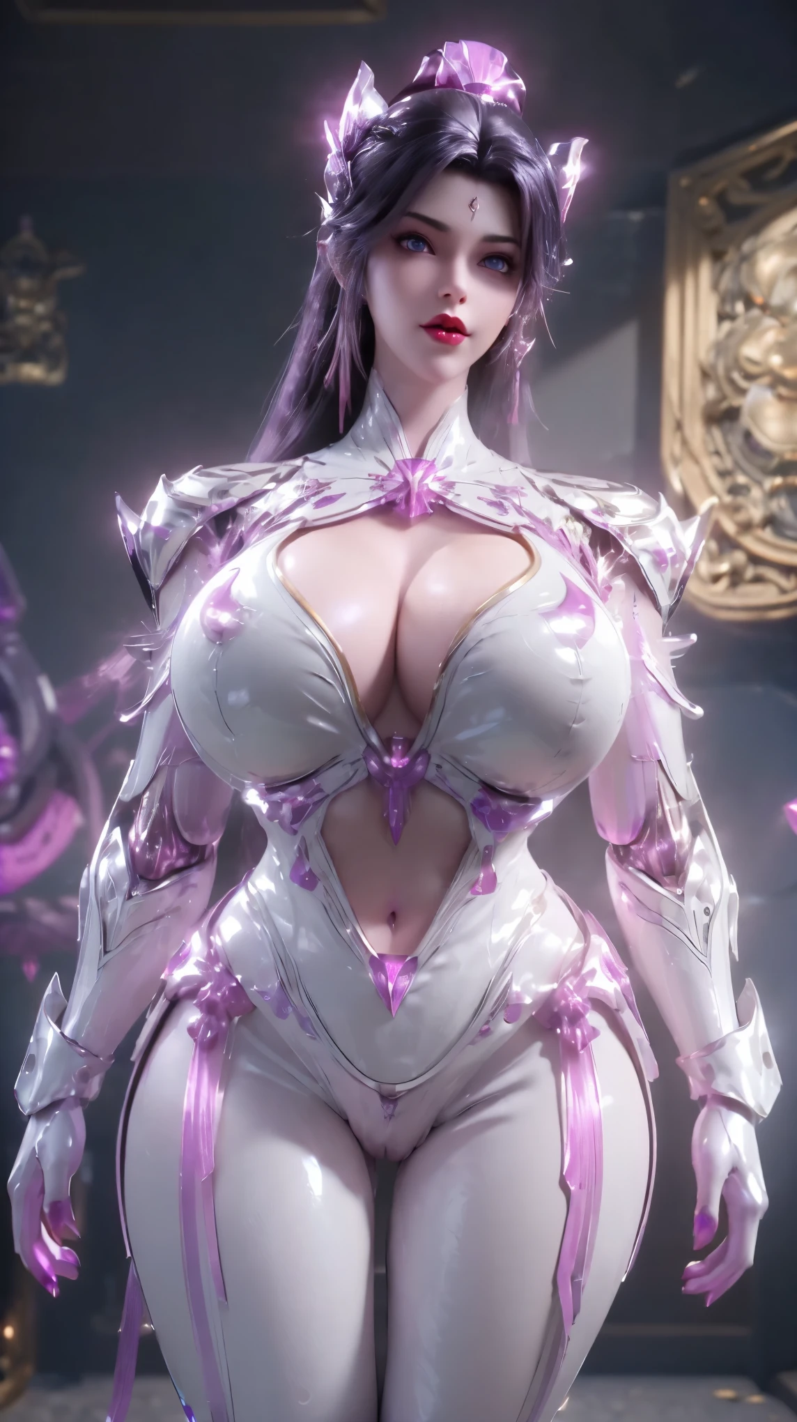 ((Nsfw:1.7)),A BUSTY MILF, PORTRAIT,UPPER BODY,SOLO,(BEAUTY PURPLE HAIR, GOLD PHOENIX HELM), (MASSIVE FAKE BOOBIES,CLEAVAGE TOP,MUSCLE ABS:1.5), (((LED MAGENTA, WHITE, BLACK) SHINY ROBOT MECHANICAL SEXY SKIMPY OUTFIT:1.5)),(CURVY VOLUPTUOUS BODY MATURE WOMAN:1.5), (SWEATY GLOSSY BODYSKIN:1.5), (LOOKING AT VIEWER:1.5),(BACKGROUND FUTURISTIC SPACE STATION:1), (PHOTOREALSITIC:1.4), (ULTRA-DETAILLIERT), (TOP-QUALITY), (BEST SHADOWS), BRIGHT LIGHT IN ROOM, HYPER TEXTURE, (4X MSAA), ((UNREAL ENGINE 5 RENDER)), PHYSICALLY-BASED RENDERING, ULTRA HIGHT DEFINITION, 16K, 1080P.