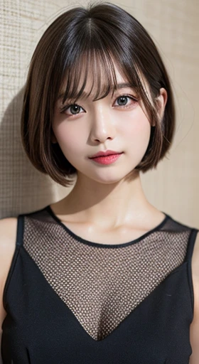 table top, highest quality, shape, Super detailed, finely, High resolution, 8k wallpaper, 完璧なダイナミックな構shape, beautiful and detailed eyes, Women' fashion,very short hair,natural color lip, bold sexy pose,smile,Omotesando、20 year old girl、cute、sexy shot looking at camera、Random attire、random sexy pose