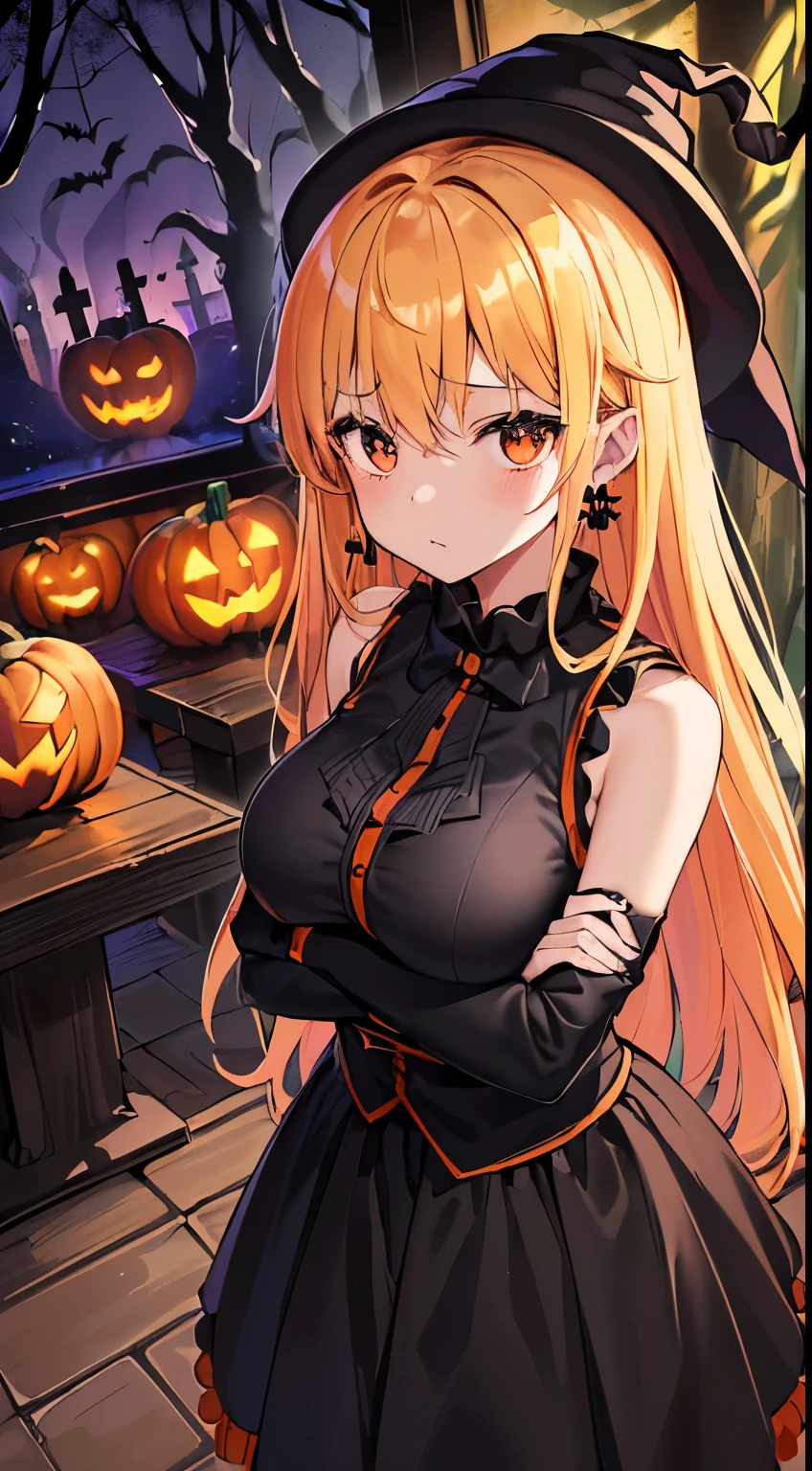 NSFW,Rikajo、Long Hair、Blonde Hair、Green Eyes、Small breasts、tooth,Halloween,(Perfect hands),(Perfect Anatomy),(masterpiece),(highest quality),Embarrassed,blush,(Ecstasy face:1.5),One man