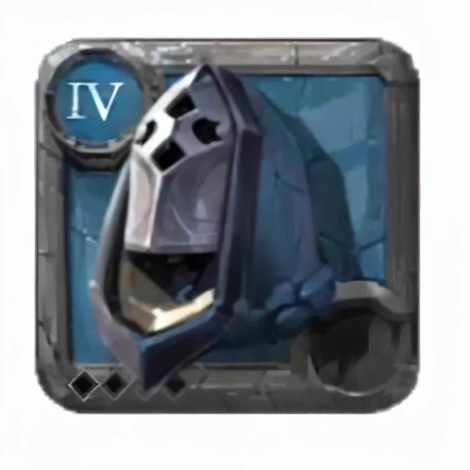 a close up of a knight's lemeet on a blue background, iron leme maximalist, iron leme, heavy knight lemeet, iron lemeet, sepal lemeet, intriguing lemeet, ícone do jogo epic legends, crow skull knight lemeet, leme, recurso de ícone de jogo, Item de inventário de League of Legends, knight lemeet, ícone de personagem, imagem de habilidade, dark lemeet, QI 4