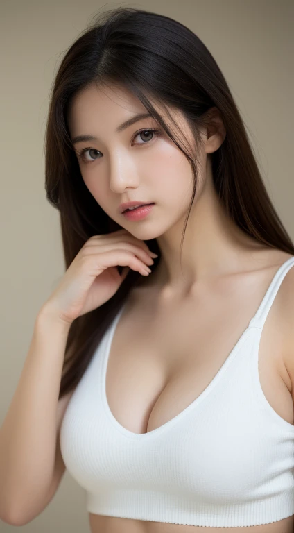 table top, highest quality, figure, super detailed, finely, High resolution, 8k wallpaper, 完璧なダイナミックな構figure, beautiful and fine eyes, natural lip, Tank top, big breasts, cleavage, whole body, Navel exposed, random sexy pose