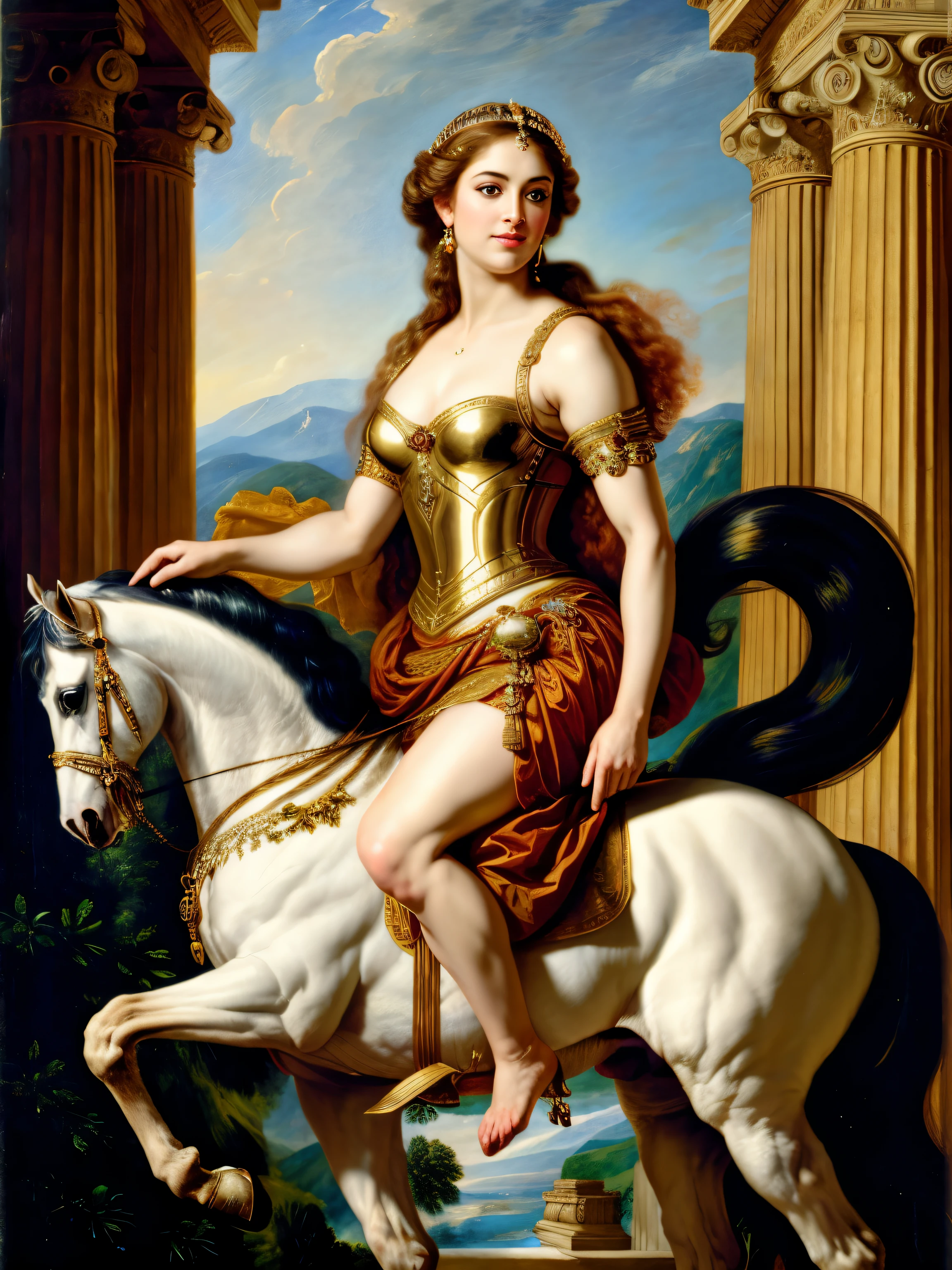 "Design a powerful and graceful female centaur inspired by the enchanting stories of Greek or Roman mythology, combining the strength and majesty of a horse with the elegance and wisdom of a legendary goddess." in Peter Paul Rubens style, masterpiece, Best quality, flawless, High pixels, perfect eyes, perfect eyes clarity, perfect hair,