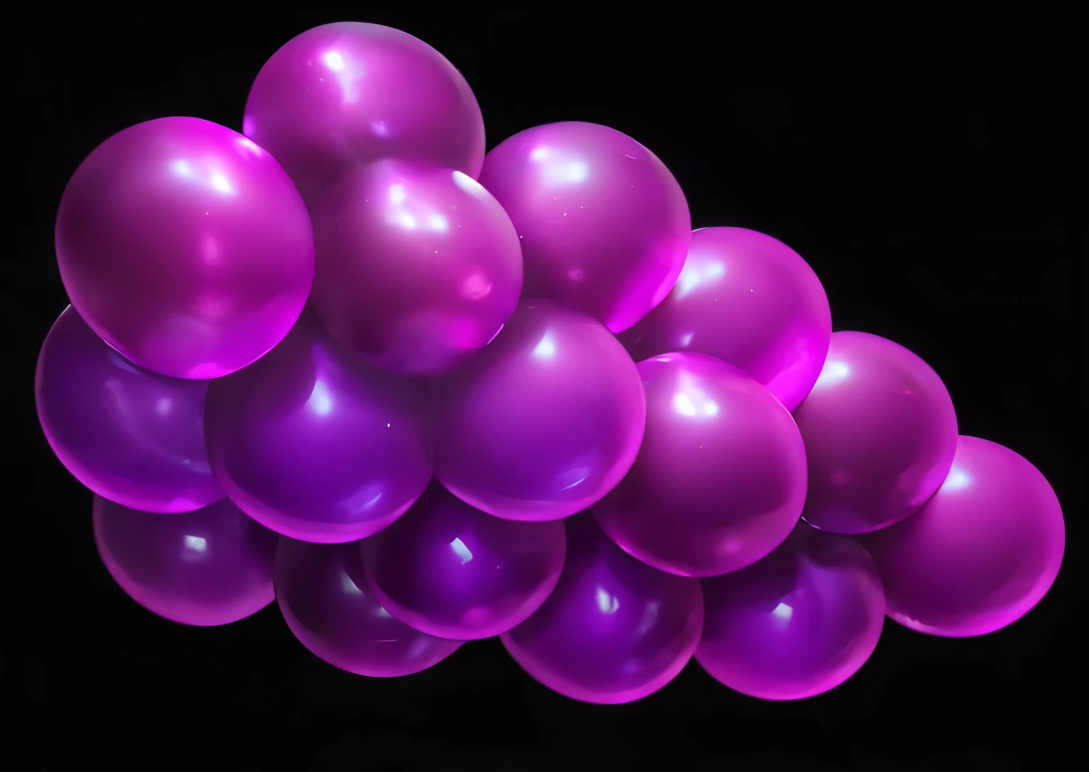 a close up of a bunch of purple balloons on a black background, translucent grapes, grapes, grape, translucent grapes closeup, purple volumetric lighting, made with illustrator, rendered illustration, some purple, made of liquid purple metal, metaballs, rendered art, purple tubes, rendered in blender, digital rendering, satisfying render, rendering, digital illustration, glossy digital painting，A bunch of grapes，4K