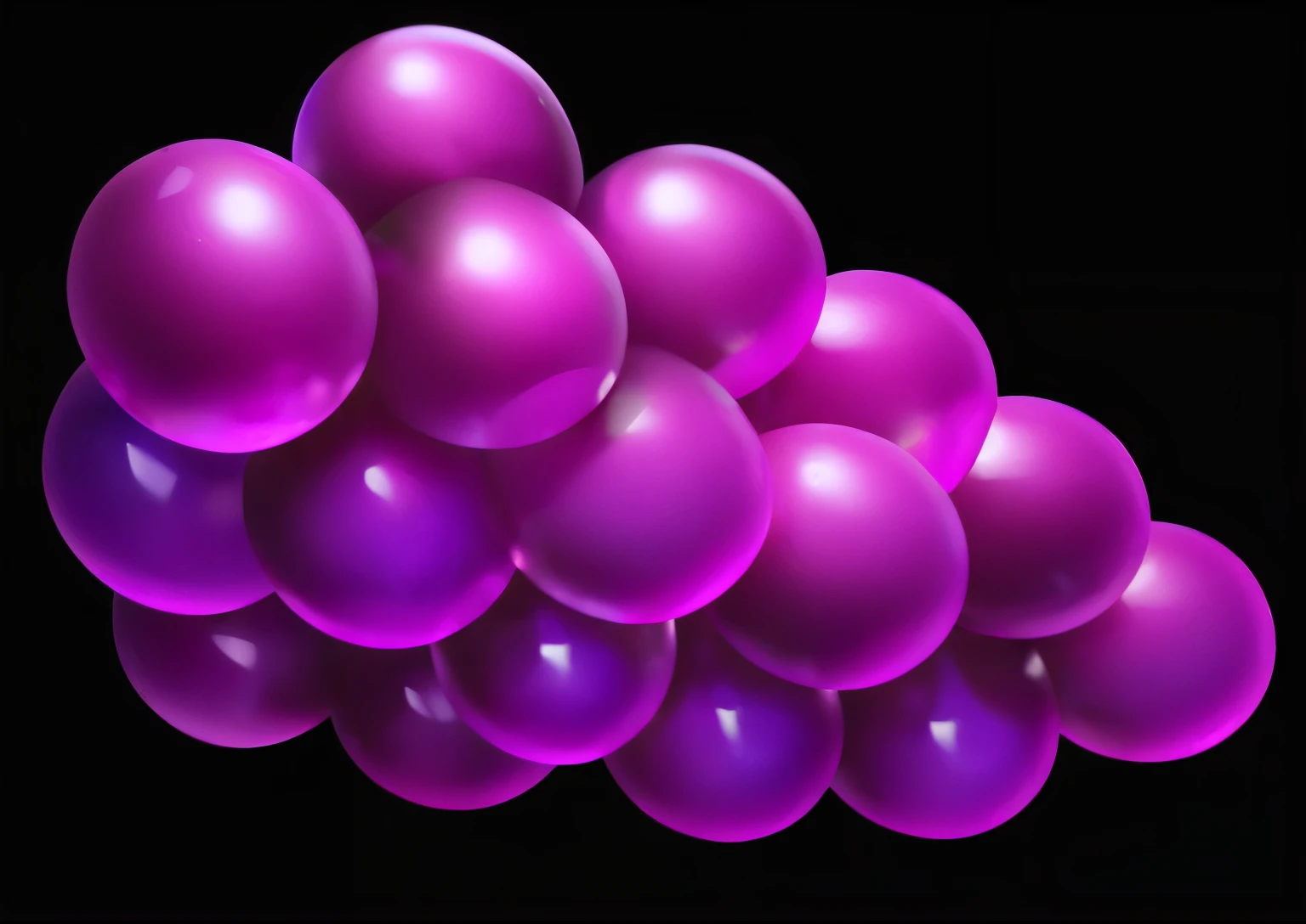 a close up of a bunch of purple balloons on a black background, translucent grapes, grapes, grape, translucent grapes closeup, purple volumetric lighting, e with illustrator, rendered illustration, some purple, madf liquid purple metal, metaballs, rendered art, purple tubes, rendered in blender, digital rendering, satisfying render, rendering, digital illustration, glossy digital painting,A bunch of grapes,4K