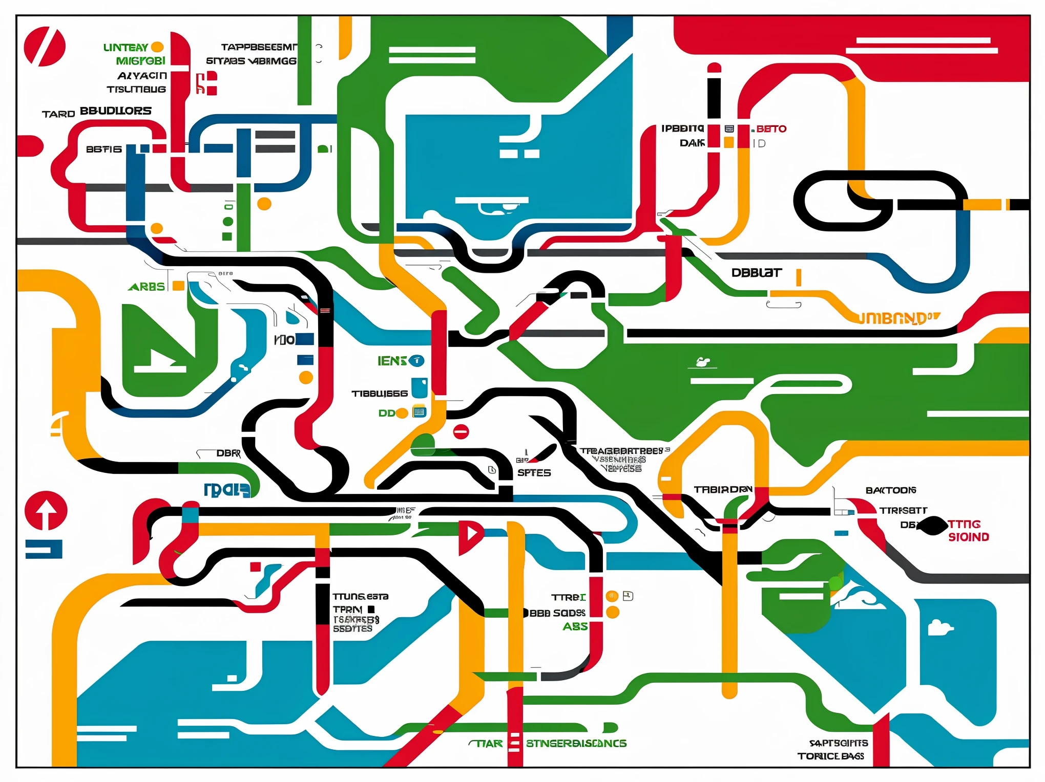 subway route map, subway system map, geometric designs, Detailed lines and symbols, Pricing, Bright colors, Modern design,