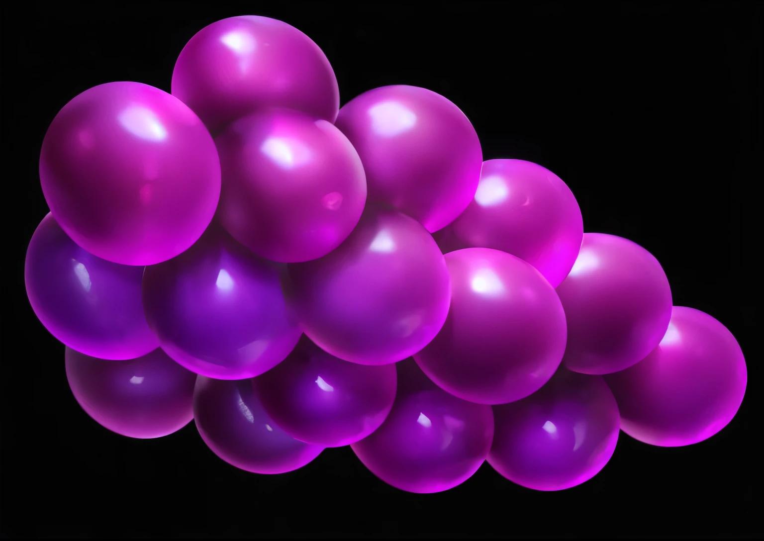 a close up of a bunch of purple balloons on a black background, translucent grapes, grapes, grape, translucent grapes closeup, purple volumetric lighting, made with illustrator, rendered illustration, some purple, made of liquid purple metal, metaballs, rendered art, purple tubes, rendered in blender, digital rendering, satisfying render, rendering, digital illustration, glossy digital painting,A bunch of grapes,4K