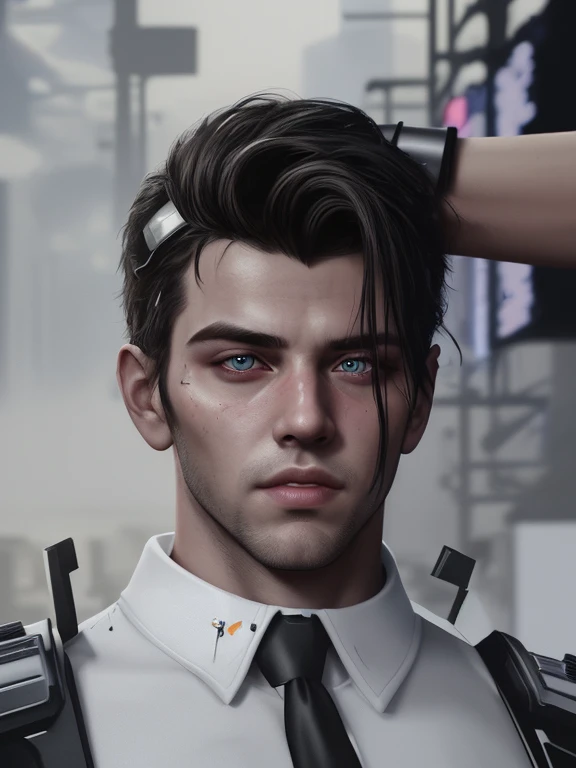 change background,cyberpunk,handsome boy,realistic face,8k,ultra realistic,portraits,vivid colors,neon lights