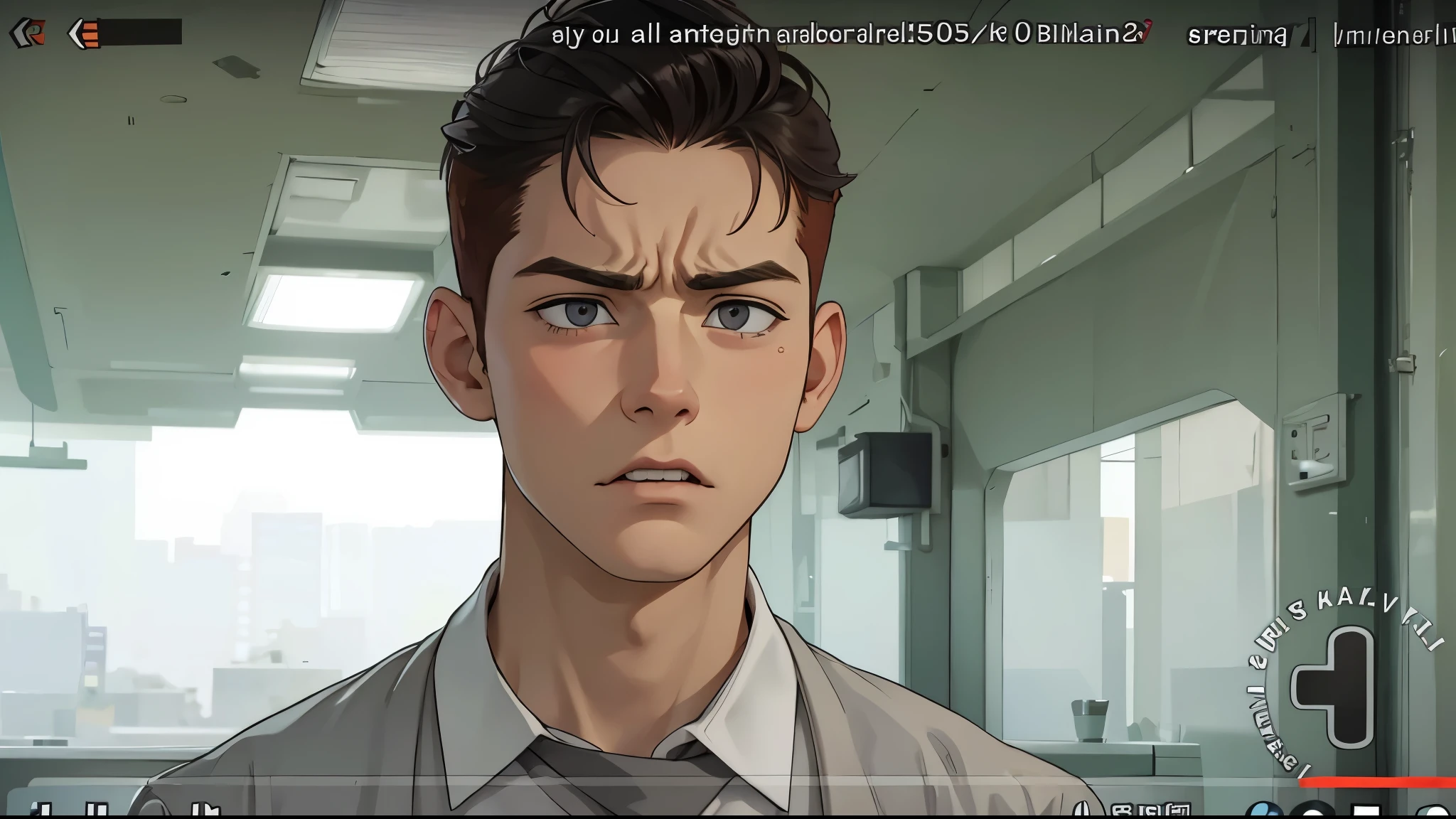 handsome young man of s old orange hair gray eyes is a little upset a little angry speaking speaks