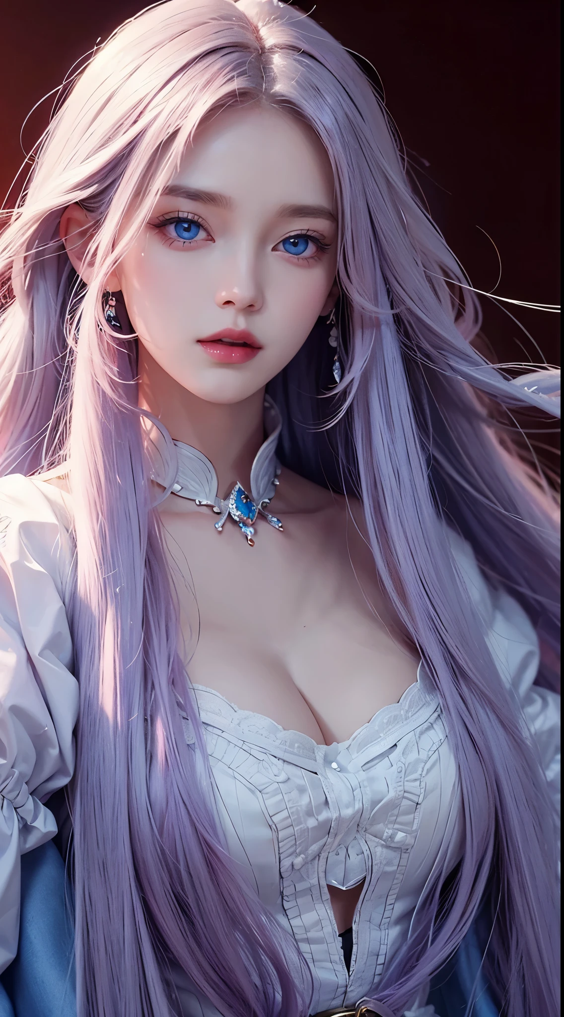 High-quality pure white face, high-quality blue eyes, high-quality pink giant long hair, high-quality red lips