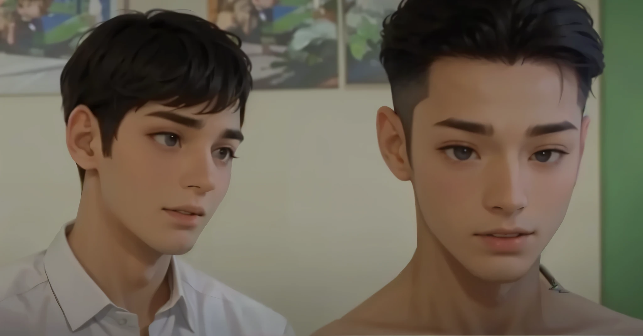 handsome young man of 15 years old gray hair gray eyes is talking speaks
