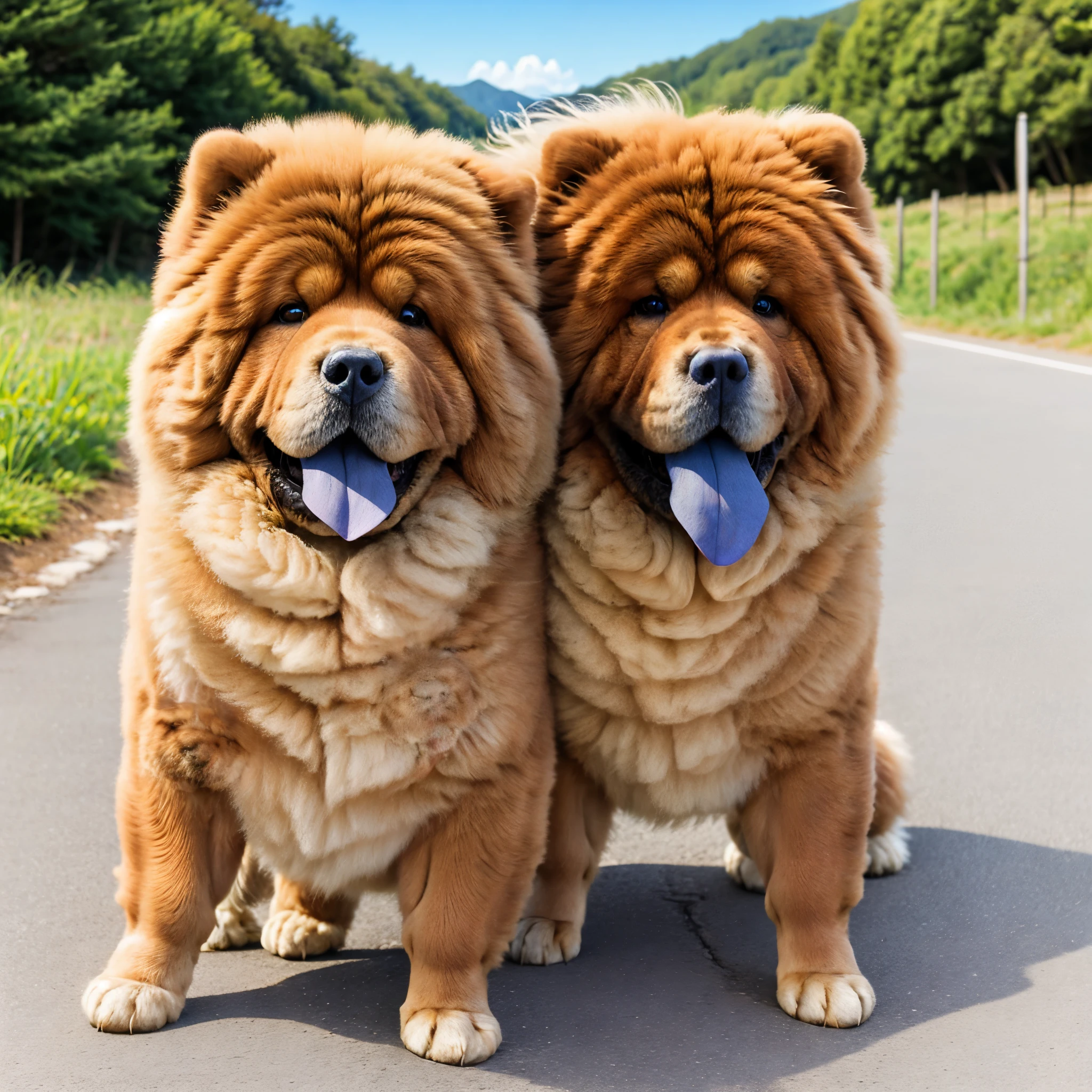 dog, chowchow, blue tongue, full body, blue sky, road
