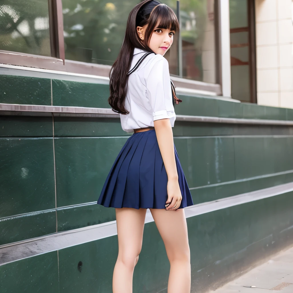 Cute blushing short skinny school dress panty
