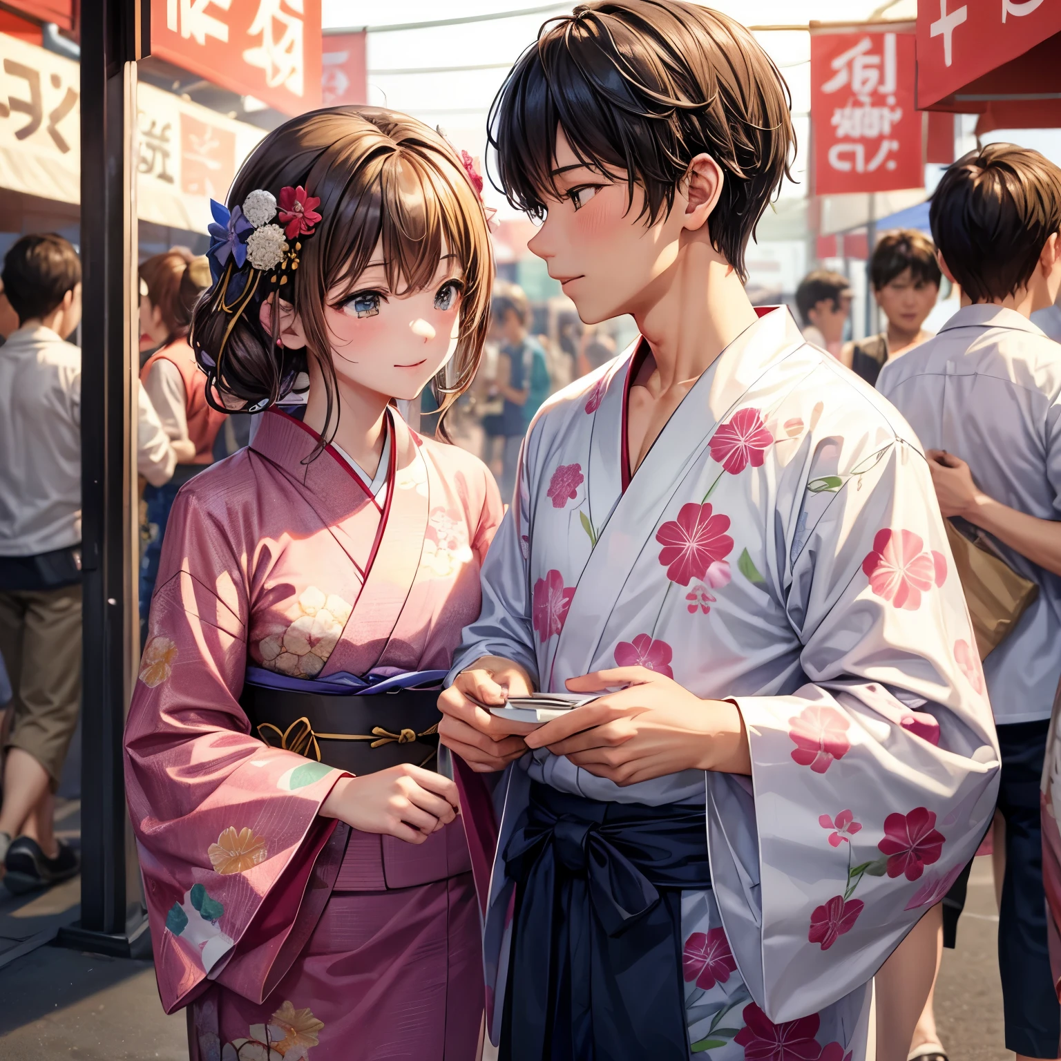 Summer festival、A date between a boy and a girl wearing yukata