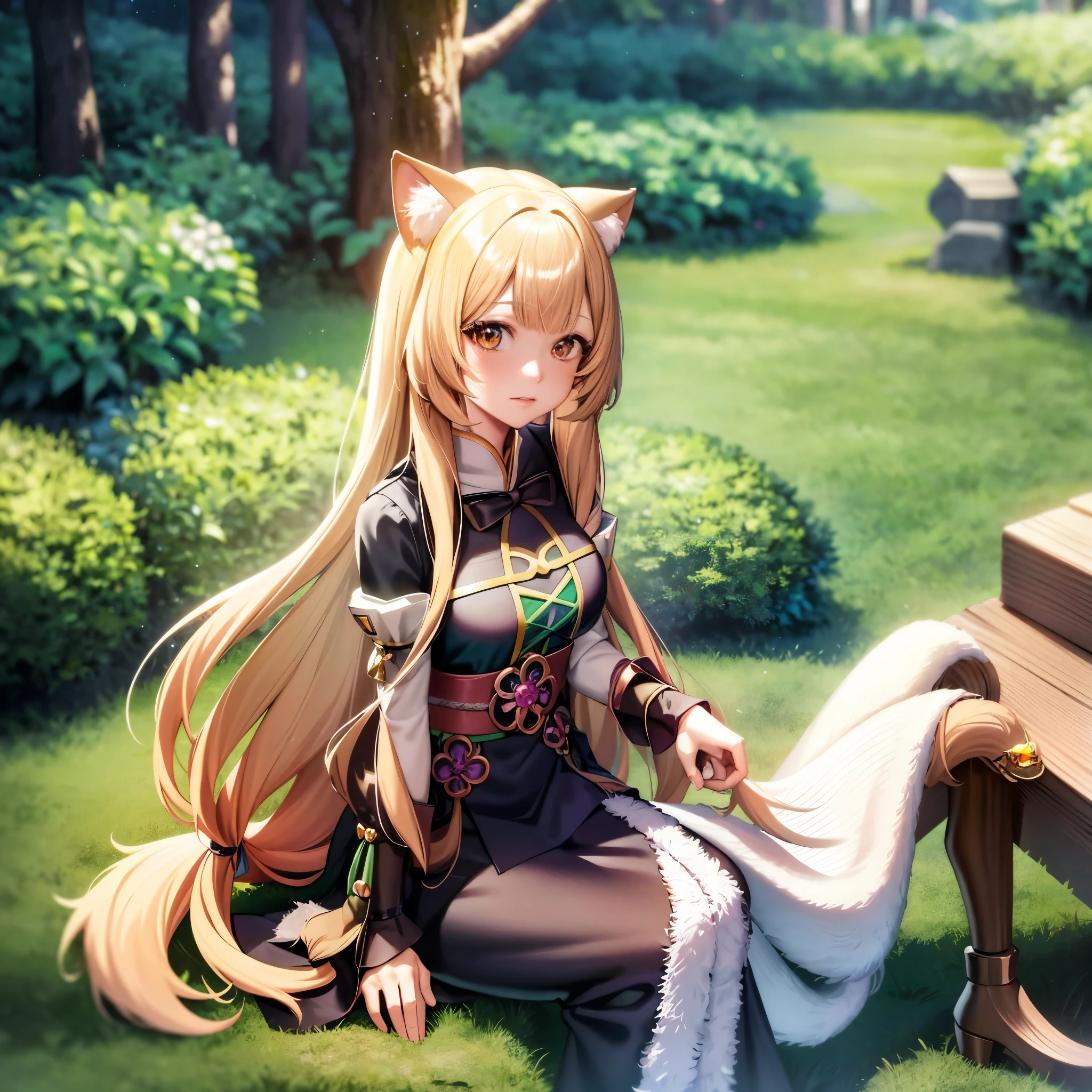 Anime girl with long hair sitting on a tree in the forest, Holo is a werewolf girl, Holo for wolf girl, Kushat Krenz Key Art Women, official character art, shadowverse style, Ayaka Genshin impact, charming cat girl, Beautiful anime cat girl, very beautiful anime cat girl, ayaka game genshin impact, handwriting