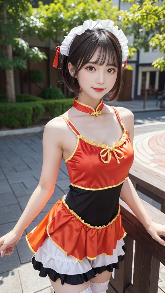 (((very detailed , 8k wallpaper, masterpiece, High resolution, highest quality))), ((Beautiful woman, Model-like posture, acrobatic pose,fighting pose,)),((China dress style idol costume, cute and sexy costume with cute colorful frills and sexy slits on the costume):1.5),(China dress style idol costume:1.4),
(cute and sexy costume with cute colorful frills and sexy slits on the costume:1.3), ((very detailed顔, very detailed black eyes, extra detailed body, highest qualityのリアルテクスチャスキン)), (Short Bob Cut Hair, white skin,), (Chinese style wall), surreal, digital paint,