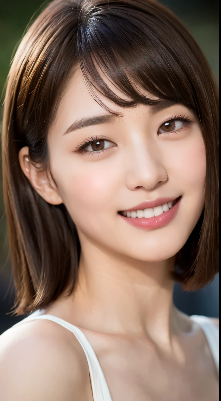 ((Best Quality, 8K, Masterpiece: 1.3)), 1 Girl, Slim Abs Beauty: 1.3, (Hairstyle Brown Hair Shortcut, Big: 1.2), Dress: 1.1, Super Slender Face, Delicate Eyes, Double Eyelids, Smile, Home, Raw Photo