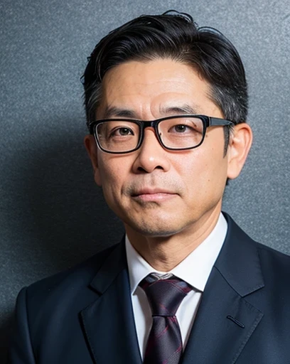 Ichiro at 50 years old、square glasses、systems engineer、wearing a suit、hair is short、short hair