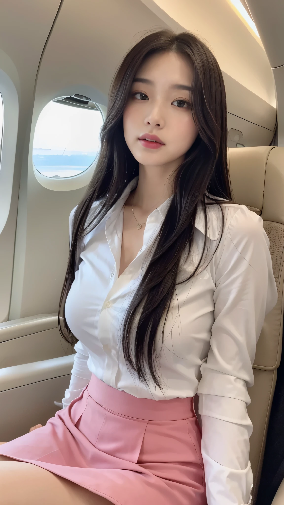 (natta, Need, 8K, tmasterpiece:1.3)), full bodyesbian, Long legs, Focalors:1.2, perfect figure beautiful woman:1.4, Slim abs:1.1, ((Dark brown hair, large tities:1.2 )), (Harnes,The shirt,Side head:1.2,), ((High-speed rail seats, Sat down,:1.3)), Highly detailed facial and skin texture, A detailed eye, 二重まぶた,Flying long hair,Sat down