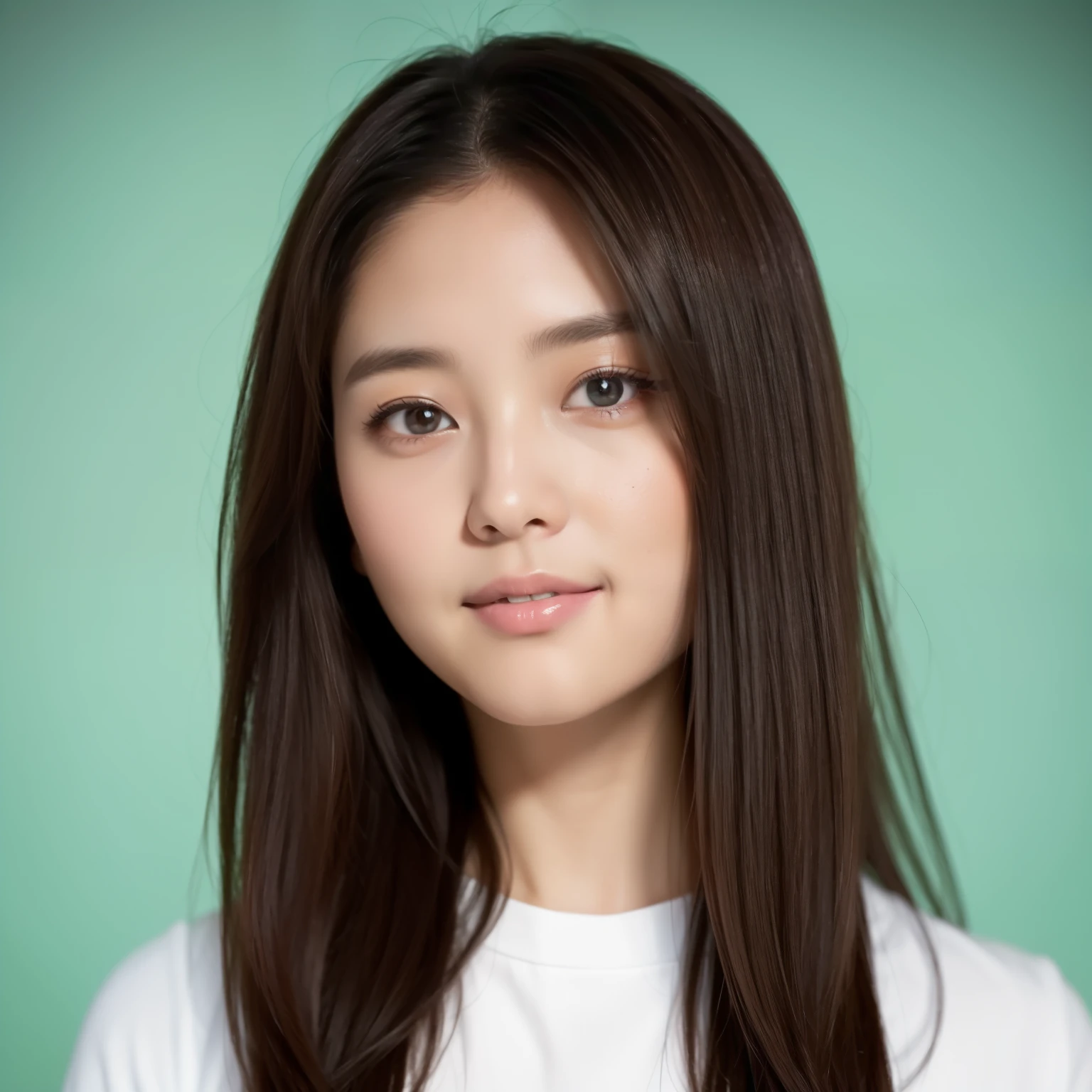 (top-quality、8K、​masterpiece:1.3))、1girl in、(Hairstyles Long)、The upper part of the body、二重まぶた、A smile、japanes、Beautiful adult woman、simple background、diffuse glow、Bright photo、portlate