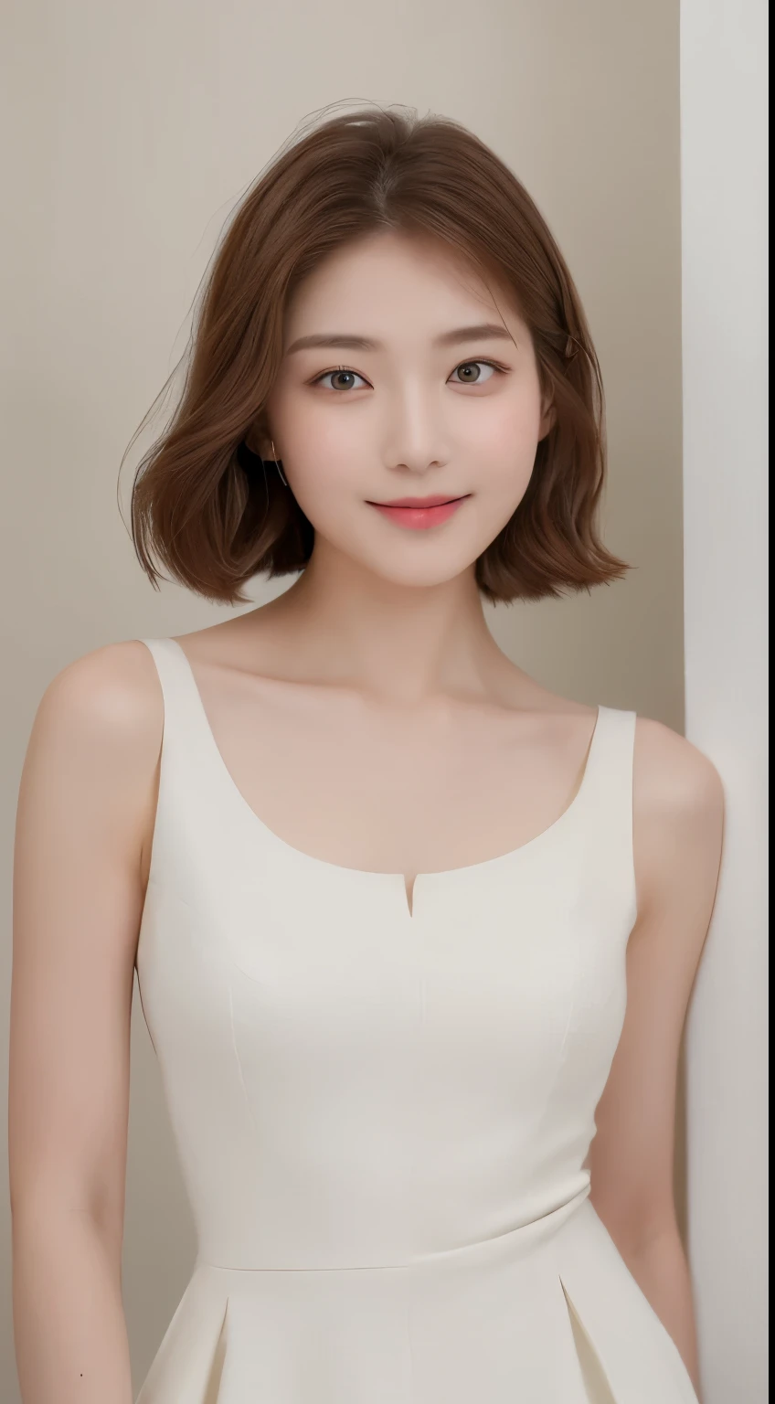 ((highest quality、8K、masterpiece:1.3))、Beautiful 20 year old girl with perfect body shape、K-POP idol face、The beauty of slim abs:1.3、(hairstyle brown hair short cut)、dress:1.1、super fine face、delicate eyes、double eyelid、shy smile、they want、RAW photo