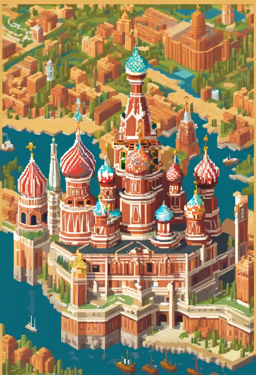 map of Moscow with the exaggeratedly large St. Basil&#39;s Cathedral 