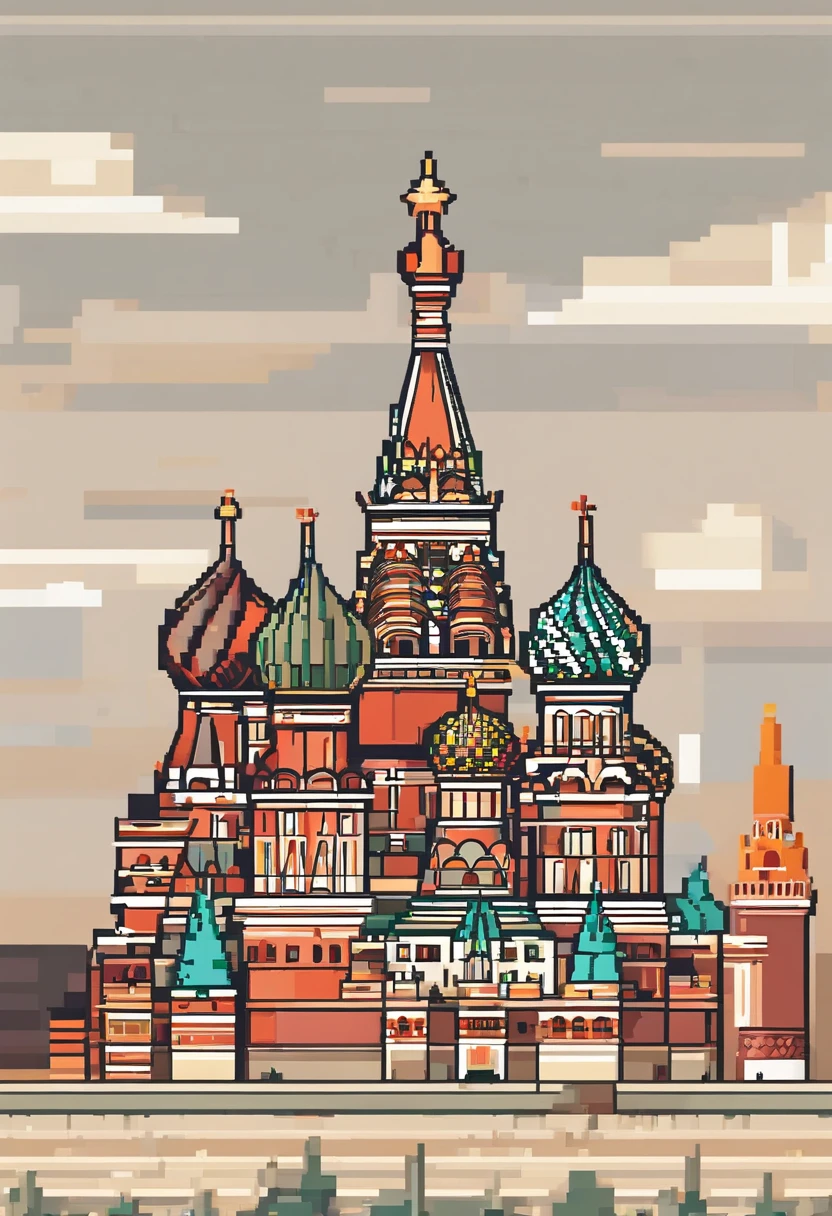 map of Moscow with the exaggeratedly large St. Basil's Cathedral with more domes and seen from afar