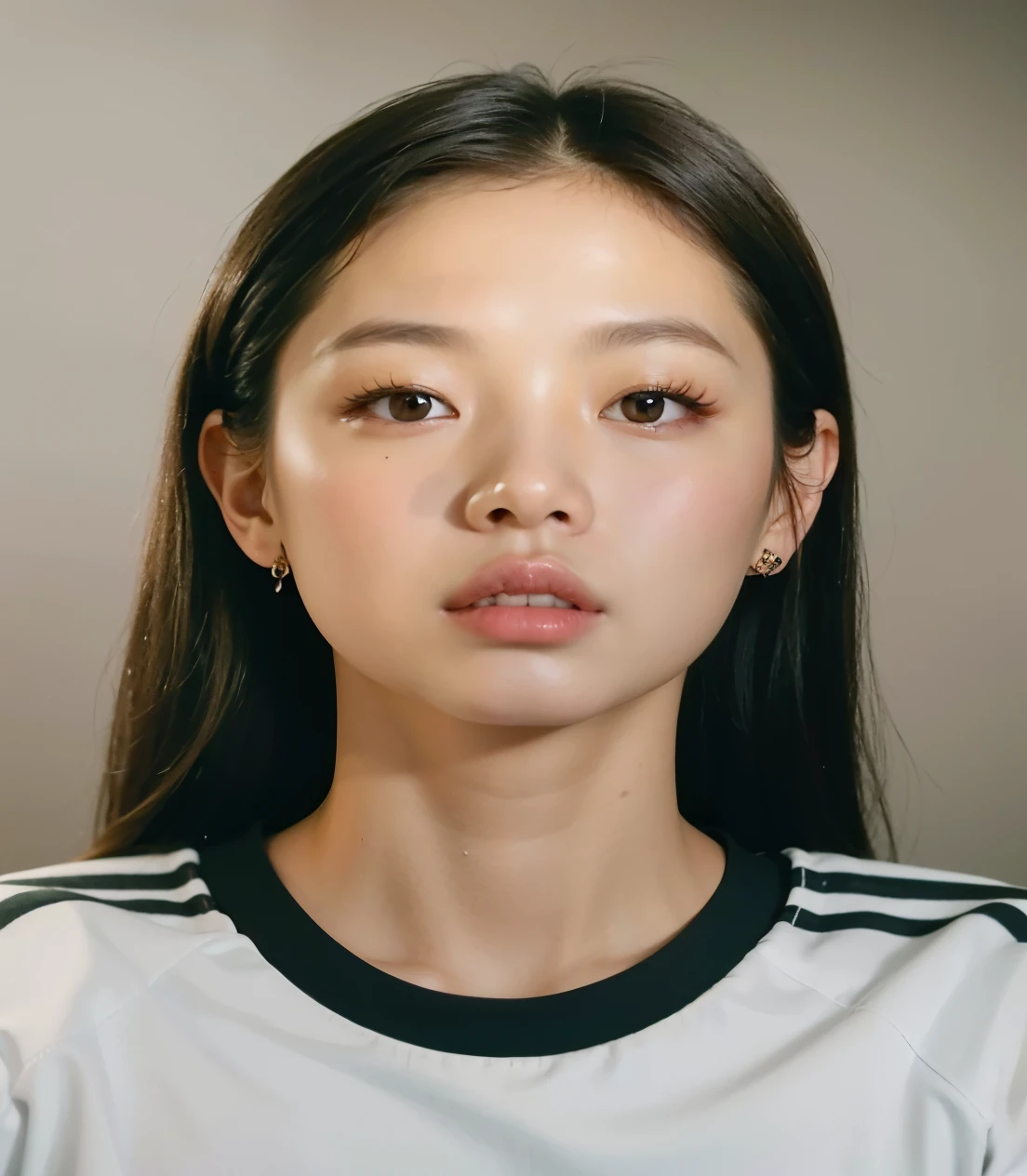 A woman with long hair and a white shirt looks into the camera, jennie blackpink, portrait of jennie do blackpink, estacionar a partir de-min, Jennie Kim, Jennie Kim, korean symmetrical face, taejune kim, young lovely korean face, Jennie do blackpink, Shin Min Jeong, jaeyeon nam, Heonhwa Choe