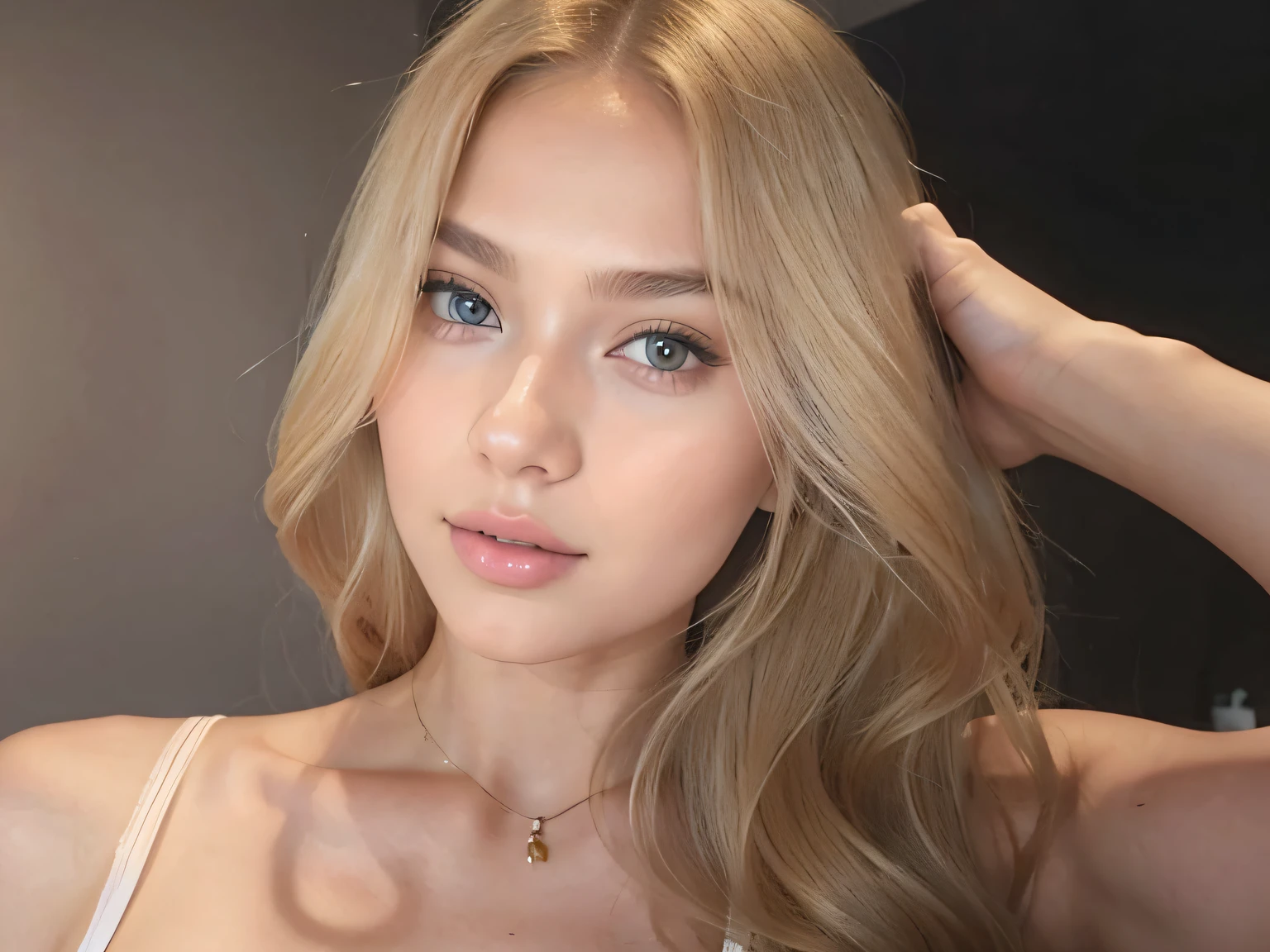 blond woman with long hair and a white bra top posing for a picture, pokimane, russian girlfriend, anna nikonova aka newmilky, lalisa manobal, 19-year-old girl, leaked image, leaked photo, blonde hair and large eyes, yelena belova, portrait sophie mudd, angelina stroganova, 18 years old