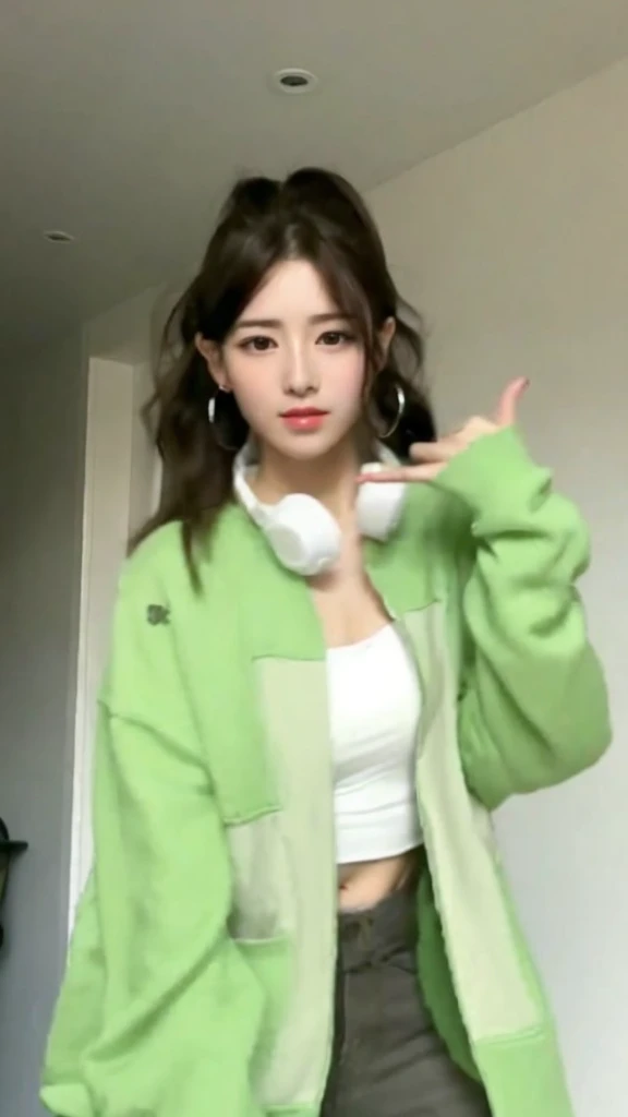 (Lifelike, hight resolution:1.3), 1 girl with a perfect body, super fine face and eyes,length hair, Tank top of random colors:1.2, Short jeans,Expose cleavage、student clothes