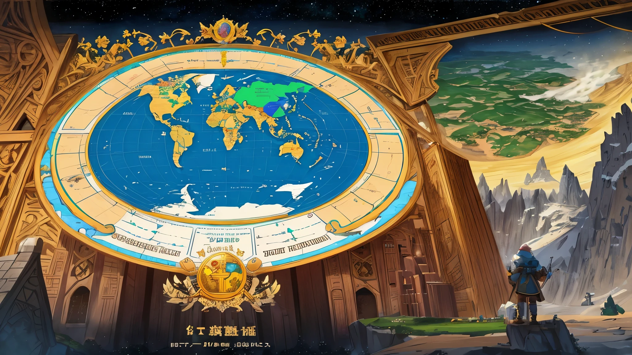 a huge world map,Distributed on three continents,The central continent is occupied by humans,Human cities as settlements,Map flag for human male,The western continent is occupied by elves,The map identifies Elf women,Settled in the Elf Forest,The eastern continent is occupied by dwarves,Use the dwarven mines as a settlement,Map identifies dwarf male