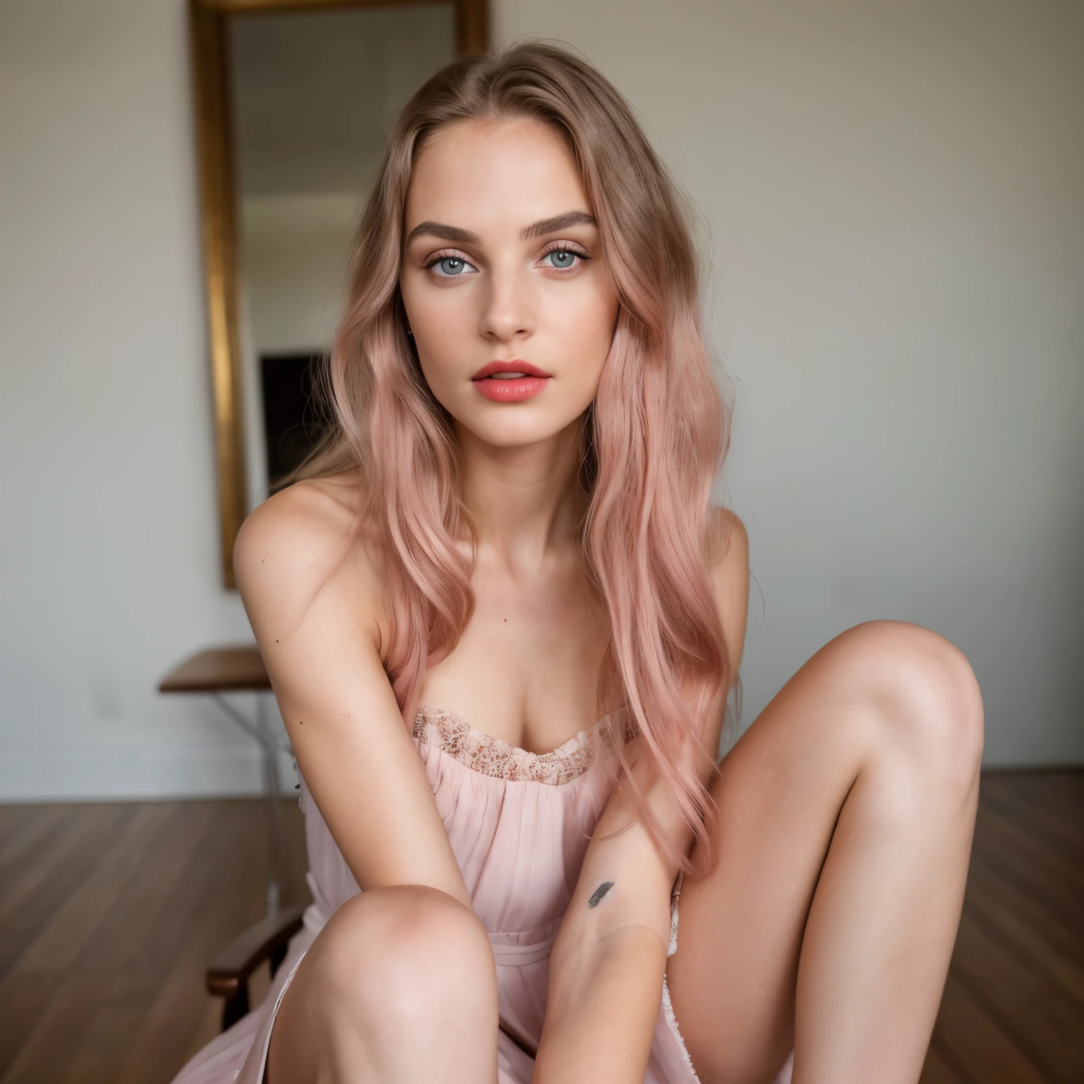 ((RAW photo:1.3)),(beautiful model girl in a dress:1.2),sit on the chair,(pink long hair),beautiful slim face:1.1,make up,(tattoo),focus on eyes,detailed eyes:1.2,
incredible skin detail:1.4,natural skin:1.2,pores:0.8,makeup,eyeliner,red lips,best quality,(masterpiece),(ultra-detailed),(hyperrealism:1.2),extremely detailed eyes,(extremely detailed face),full body,textured skin,looking at camera,(photorealistic),hyperdetailed:1.2),insane details,,
8k uhd,dslr,soft lighting,high quality,film grain,Fujifilm XT3,