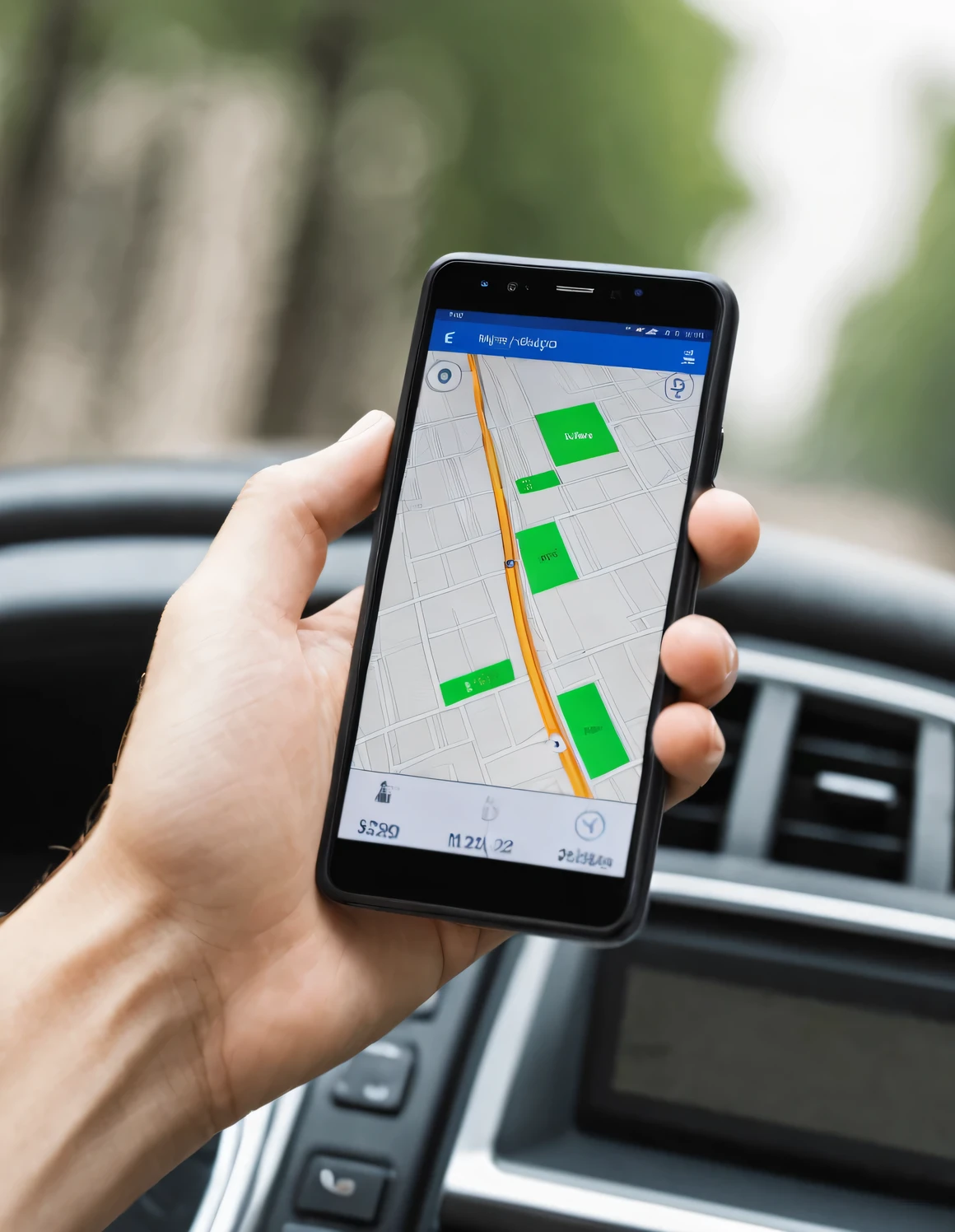 real mobile phone picture, on which the GPS navigator map application runs