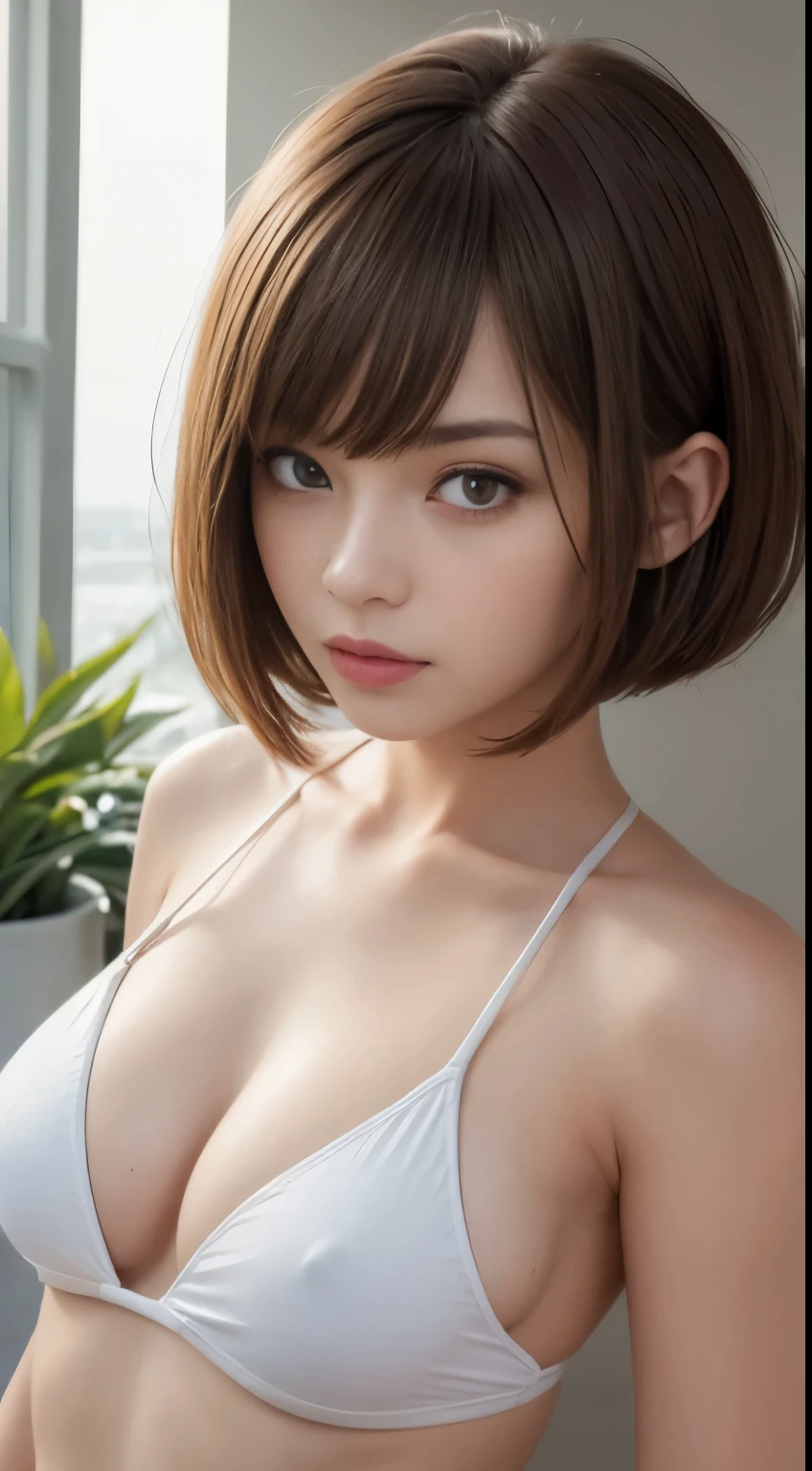 ((Top Quality, 8k, Masterpiece: 1.3)), 1 Woman, Slender Swimsuit Highlighted Beautiful Girl: 1.3, (Short Hairstyle, Big: 1.2), Plain Clothes: 1.2, Indoors, Ultra Detailed Face, Detailed Eyes, Double Eyelids