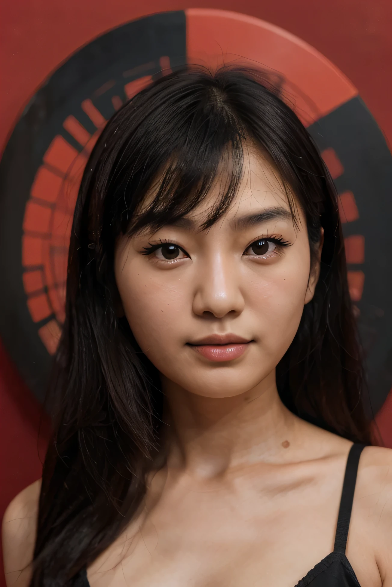 um coreano. fios escuros, olhos escuros, sardas avermelhadas, labios carnudos e vermelho