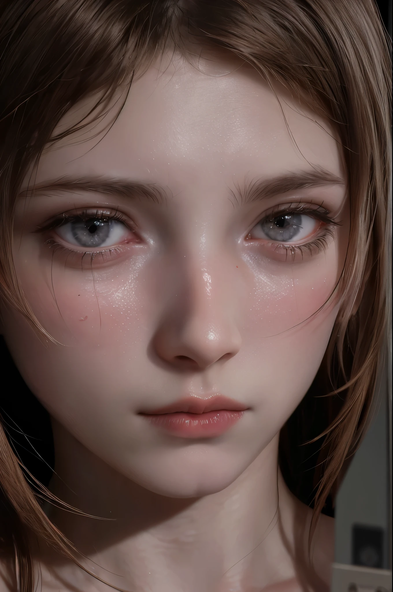 A creepy girl on a cellphone camera, seen on screen, night, reflection of a scared girl, Scary scene, dark, perfect composition, Beautiful detailed complex extremely detailed, 8K art photography, Arte conceptual fotorrealista, perfect light, chiaroscuro