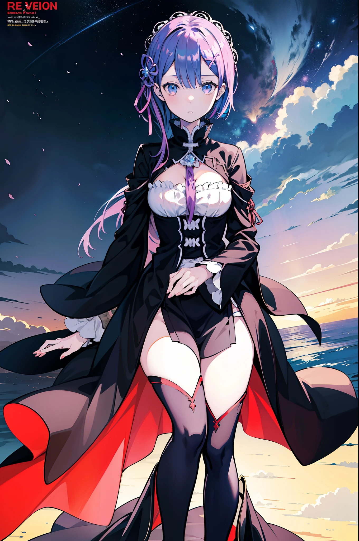 Re:Zero picture prompt:
A young woman from the Re:Zero anime series is the central figure in this captivating illustration. She's poised boldly, her elbows resting on her knees as she gazes intently at the viewer with a thoughtful expression. Her vibrant outfit is a striking contrast to the serene yet mystical background, featuring elements from the fantasy world of Re:Zero. The color palette is a combination of deep earth tones and bright hues, creating a dynamic and visually appealing scene.
(magazine:1.3), (cover-style:1.3), fashionable, woman, vibrant, outfit, posing, front,
