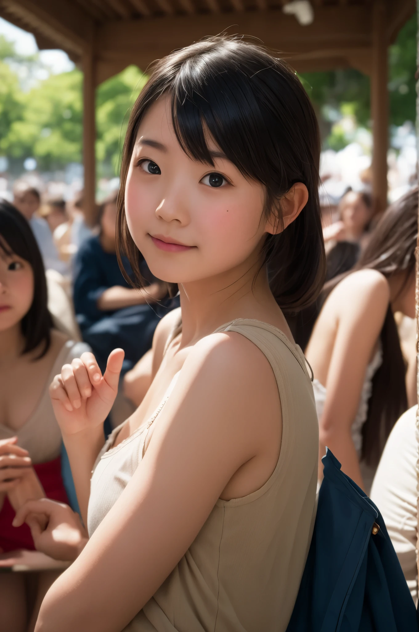 Masami Nagasawa、Japanese、woman、smile、Cleavage、bikini、Observe the audience、The background is a forest