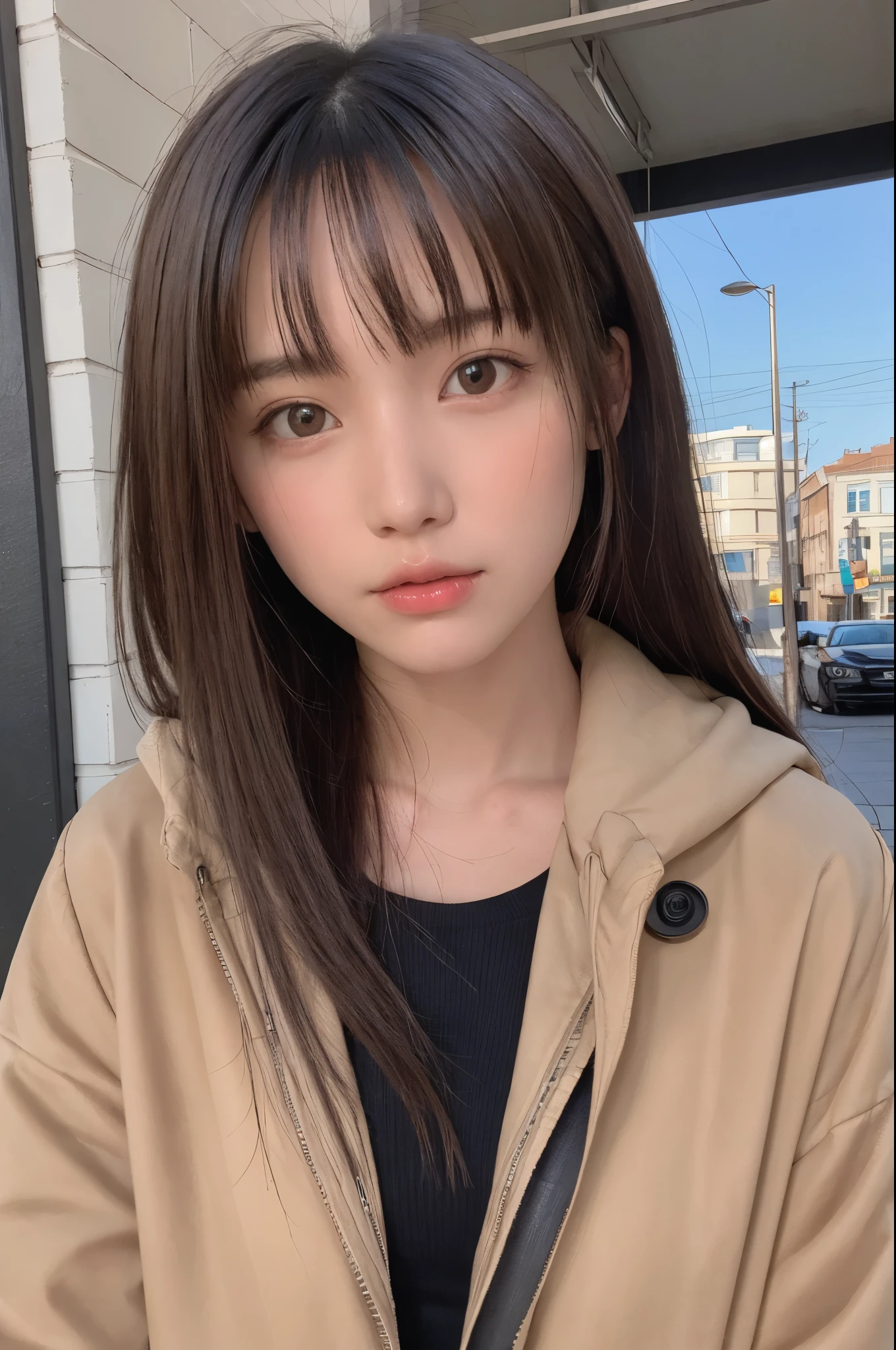 a girl, (a beautiful girl, exquisite girl:1.3), (:1.3),
rest, (wintercoat:1.3),
rest, Very fine eye clarity, (symmetrical eyes:1.3),
rest, (street photography:1.3), Perfectly trimmed fingers,
rest, small breasts, brown eyes, parted bangs, brown hair,
rest, (Eye and facial details:1.0),
rest, (masterpiece, best quality, Super detailed, Detailed face, 8k)