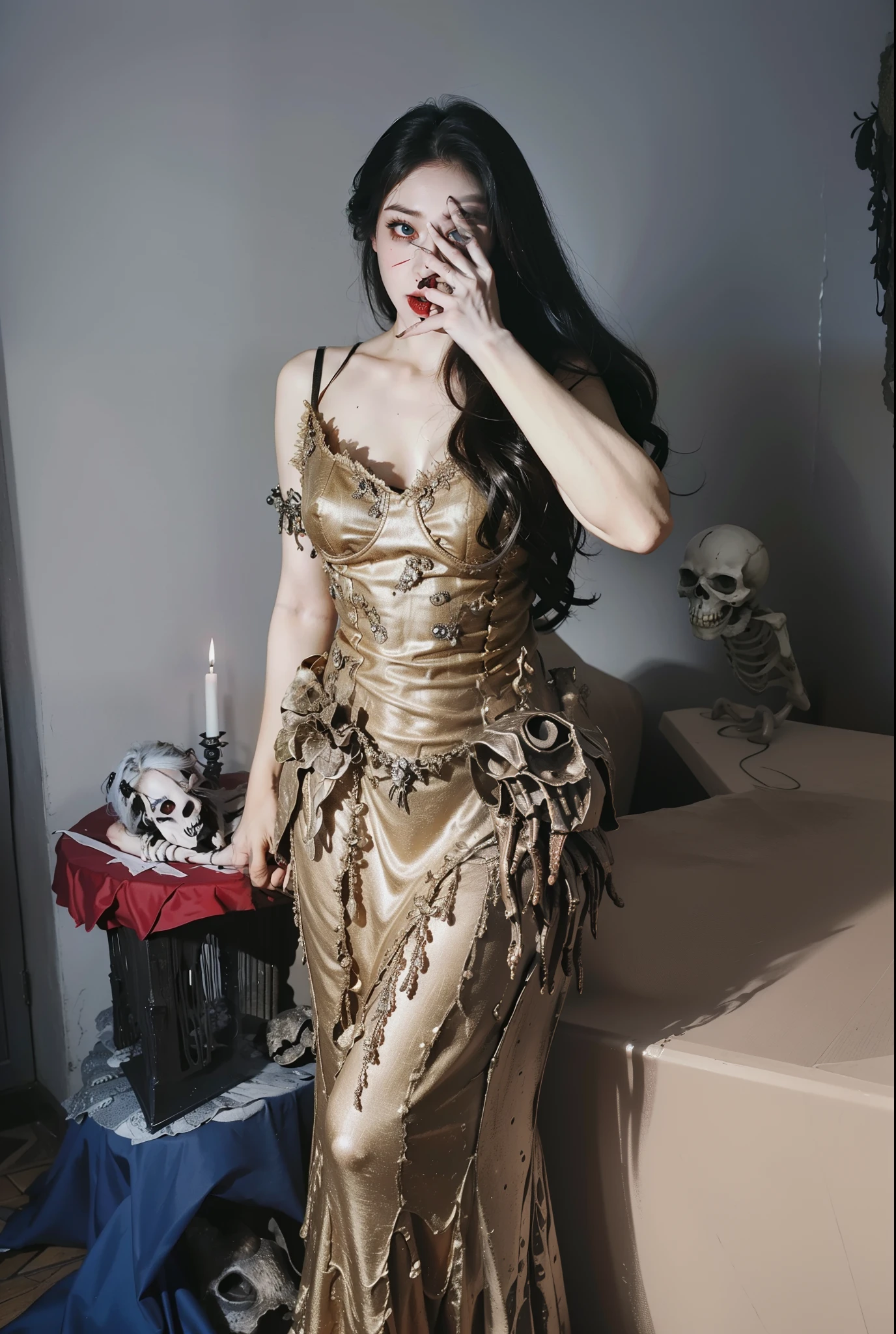 beautifully,Picture of box full of swords, wing, succubus theme,the fallen angel,Excellent,scary,secret terror,tentacle,have eyes,The Uncanny Valley effect,little beast blood moon,Skeleton skeleton,vampire,hell fire,long skirt