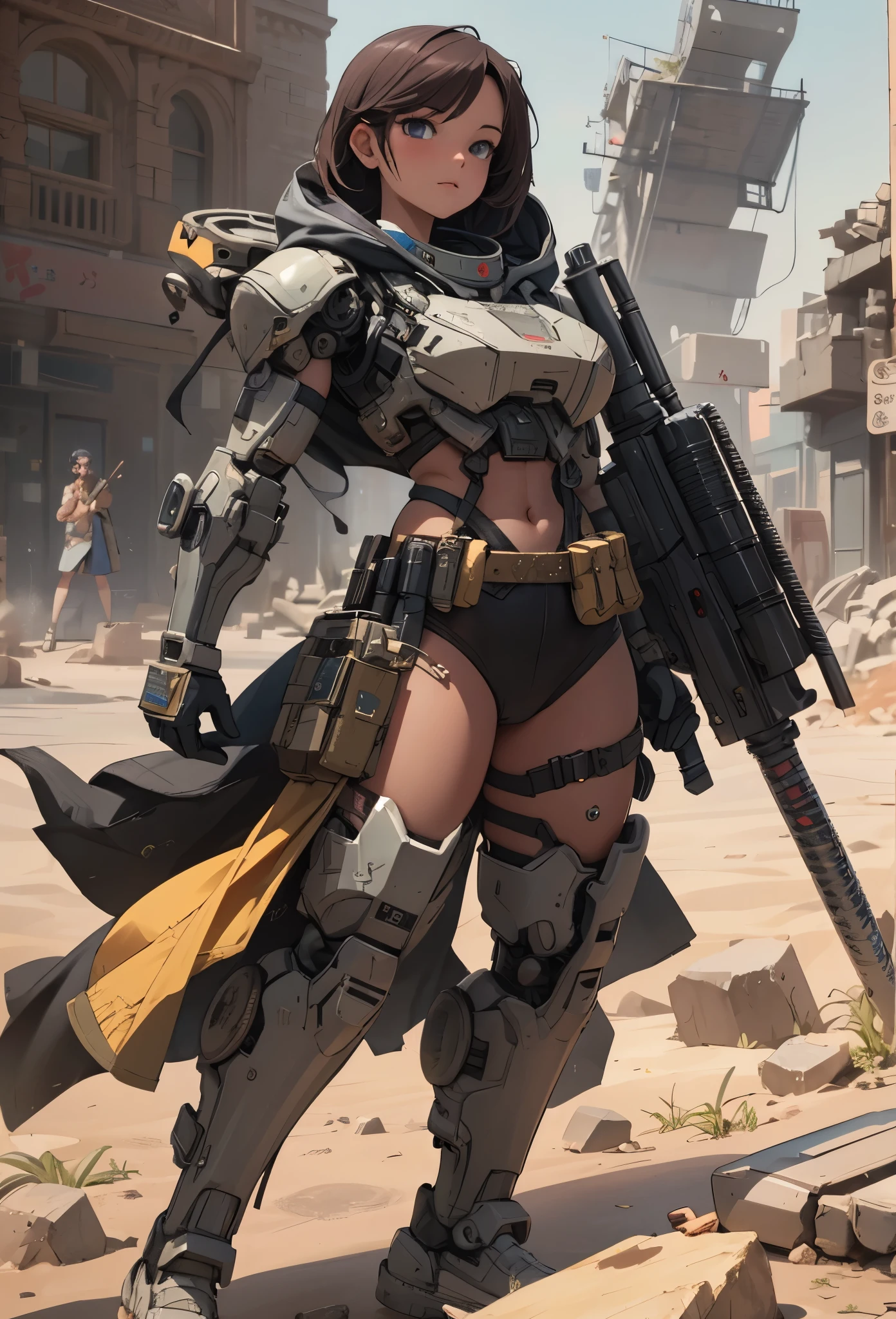 ((Highly accurate drawing in every detail)Extremely precise depiction)[High resolution],(detailed illustrations,とてもfineで緻密な描画,Delicate drawn lines with tempo,Realistic texture expression),[color traced main line],(Martian battlefield [Desert Ruins]),[solo],HENTAI ((ANIME) BIONICGirl) Beauty (14 years old))((muscular)) [SKINNY],cyborg [MACHINEARMY Mobile Infantry Military],Bullet belt [Hood cloak [Brute knife]] [Heavy Mace [javelin]] [[Shells Mortars Grenades]],gravure [[cat fight]] Battle Damage,[retro future],(intricate and beautiful decoration [Dense detail]),(Fine and beautiful skin expression [transparency]),Precisely drawn eyes[完璧な目のdetailed(Iris drawn in minute detail)(Beautiful eyes like jewels)],[eyes light[Pinpoint lighting for the eyes]],[long and beautiful eyelashes],[precisely drawn hair [美しく艷やかな髪のdetailed]],(完璧な手のdetailed [Beautiful fingers with no damage [beautiful nails]]),(perfect anatomy(perfectly balanced proportions))[[full body portrait]],[[Design built to the highest level]][ideal color coordination(Accurate simulation of light and material interactions)],([Precision Detail](detailed,高fine)),[Visual art that tells a story],((highest quality)fine[[High density drawing]])(4K Quality).