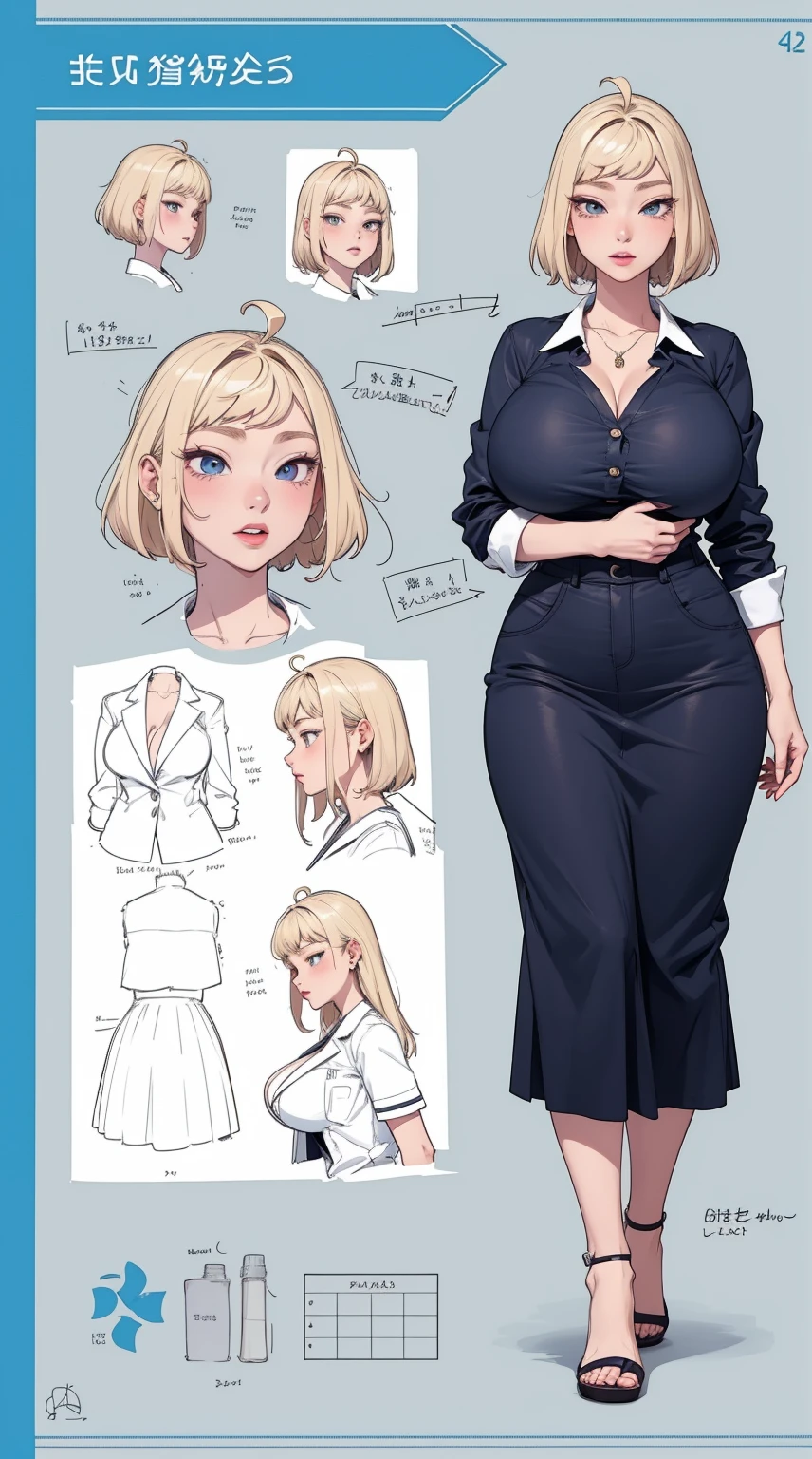 girl, solo, full body, from head to toe, standing, (Huge_Breasts:1.3), short skirt,

Character Design Sheet, character reference sheet, character turn around,

minami_fuyuki, ahoge,