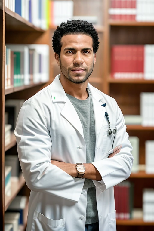 Arafed male in a white lab coat standing in a library, Male physician, Retrato no meio da foto, foxish guy in a lab coat, Jon MacNair, maximus jacobs, medic, catalog photo, medic, retrato, Wesley Kimler, Directed by: Dietmar Damerau, jordan lamarre - wan, foto de retrato, vestindo um jaleco branco, foto de retrato em close-up